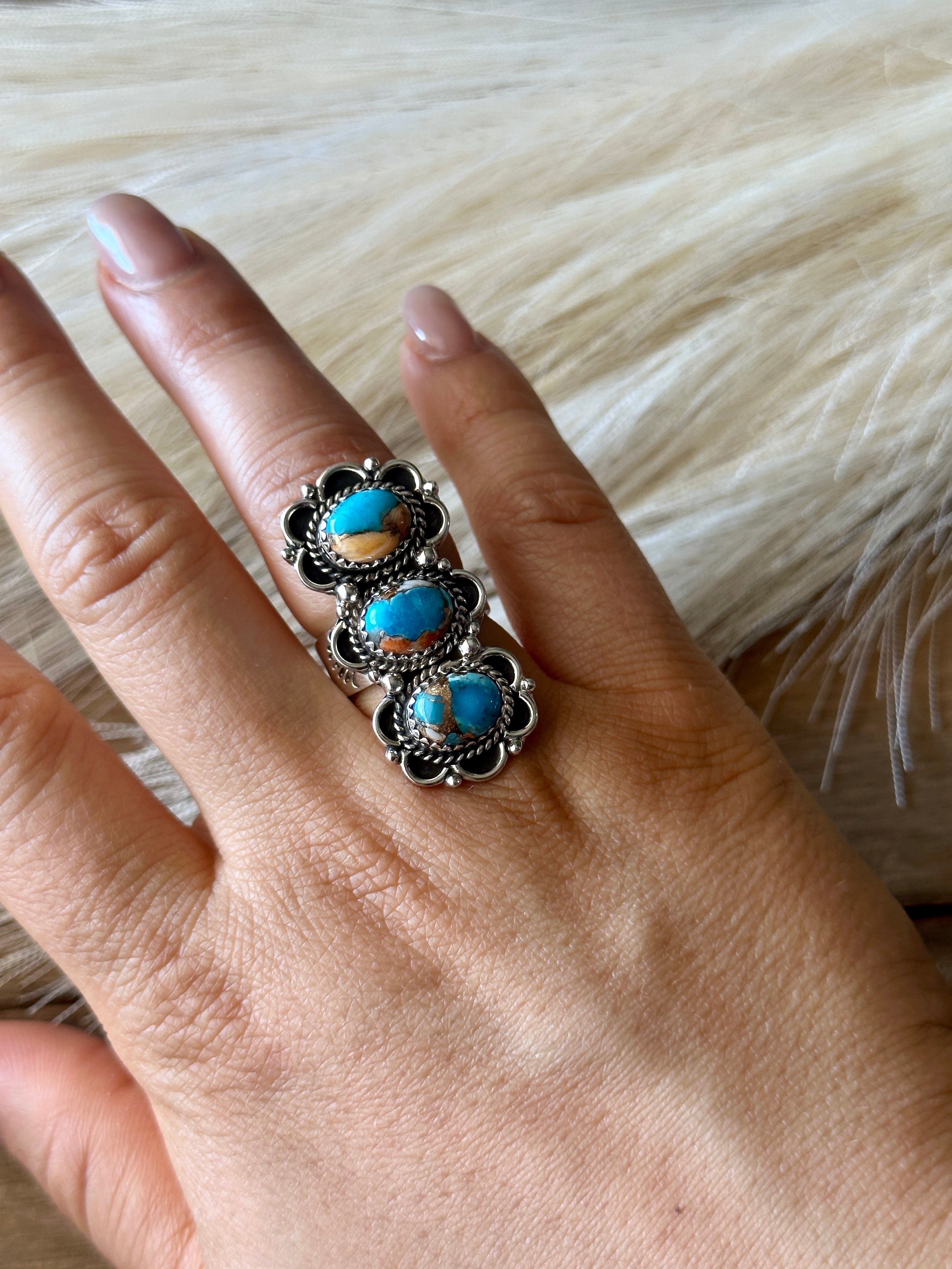 Southwest Handmade Mohave Turquoise & Sterling Silver Adjustable Ring