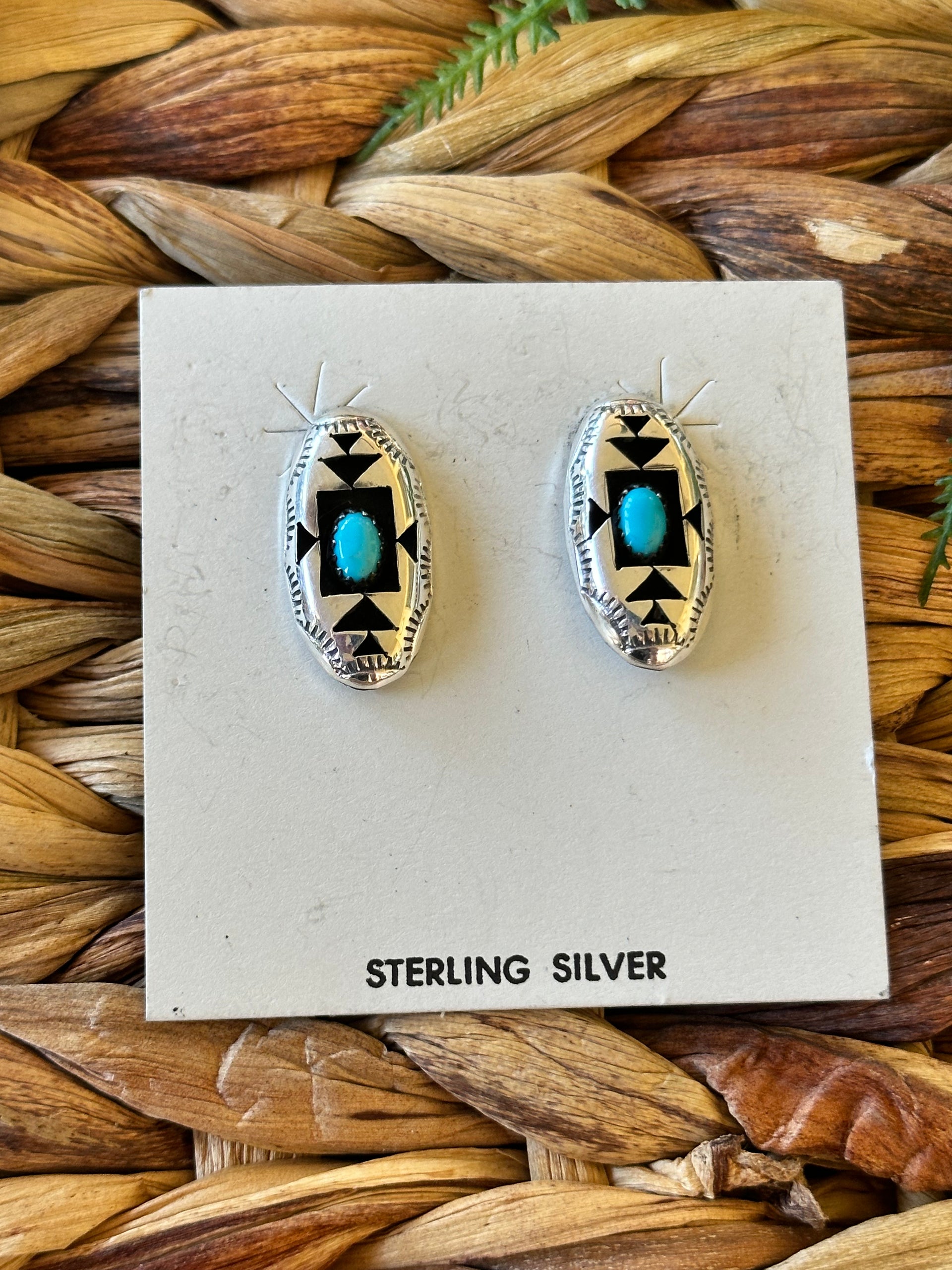 Navajo Made Sterling Silver Post Shadowbox Earrings