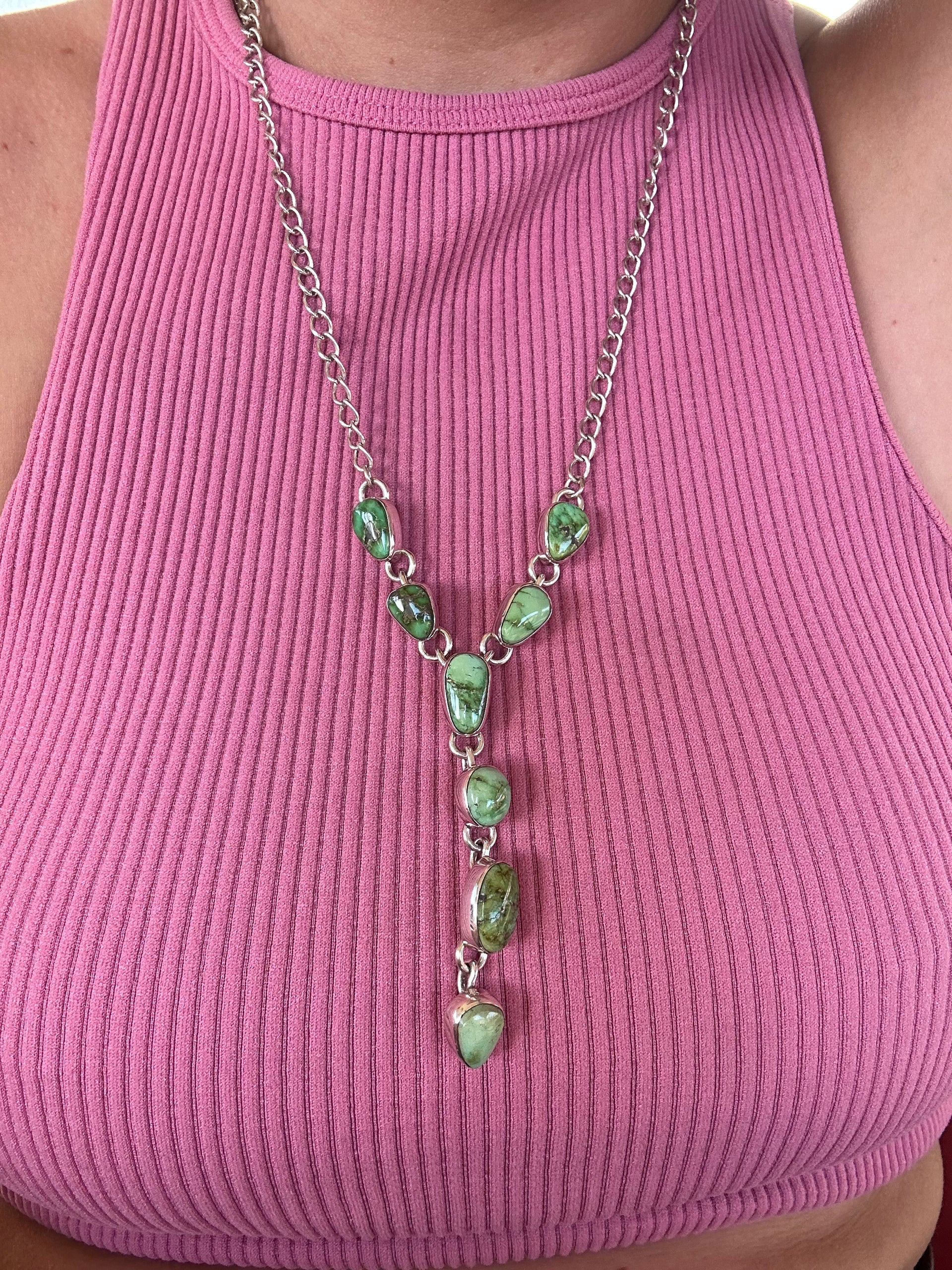 Southwest Made Sonoran Gold Turquoise & Sterling Silver Lariat Necklace