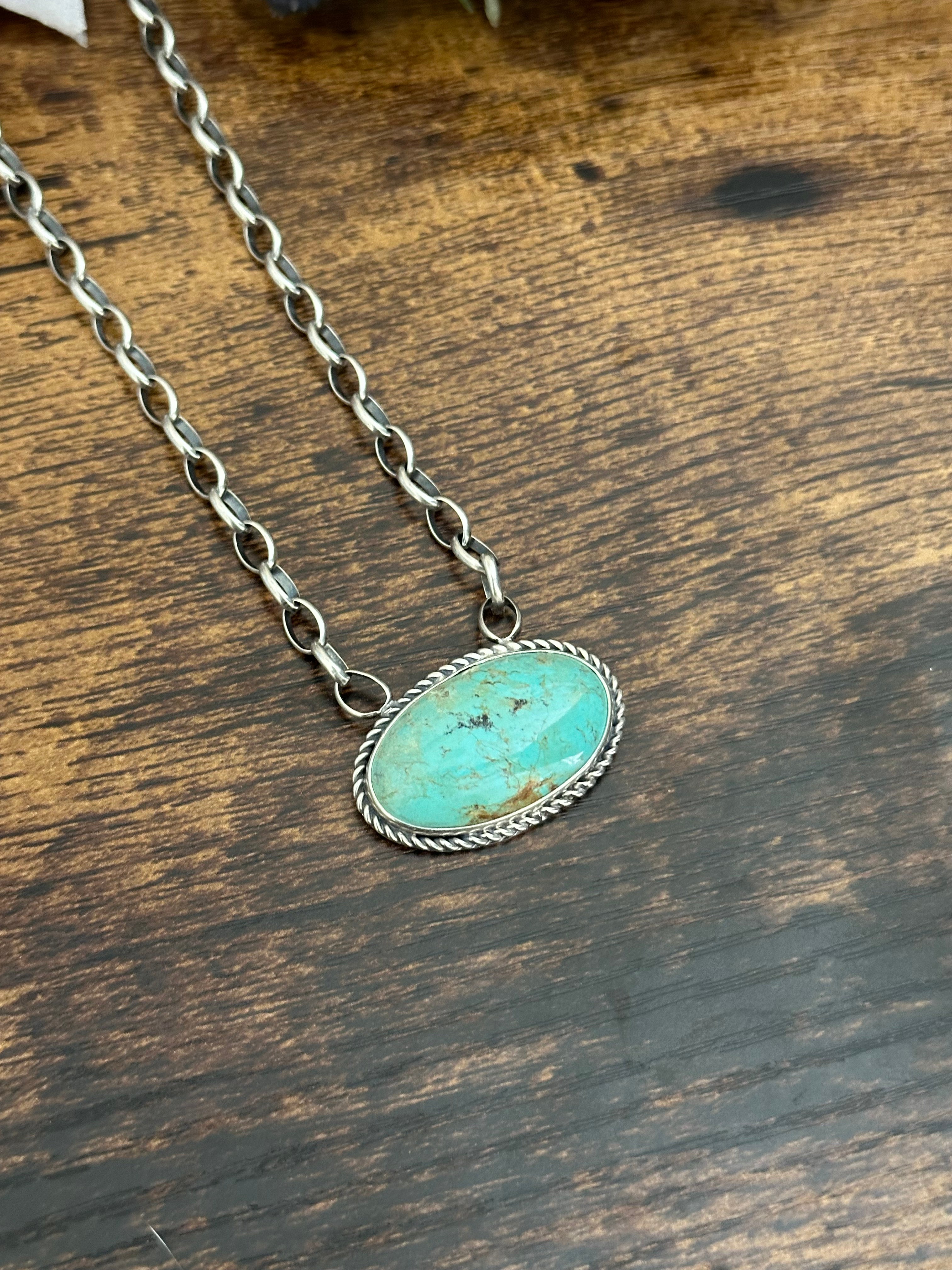 Navajo Made Kingman Turquoise & Sterling Silver Necklace