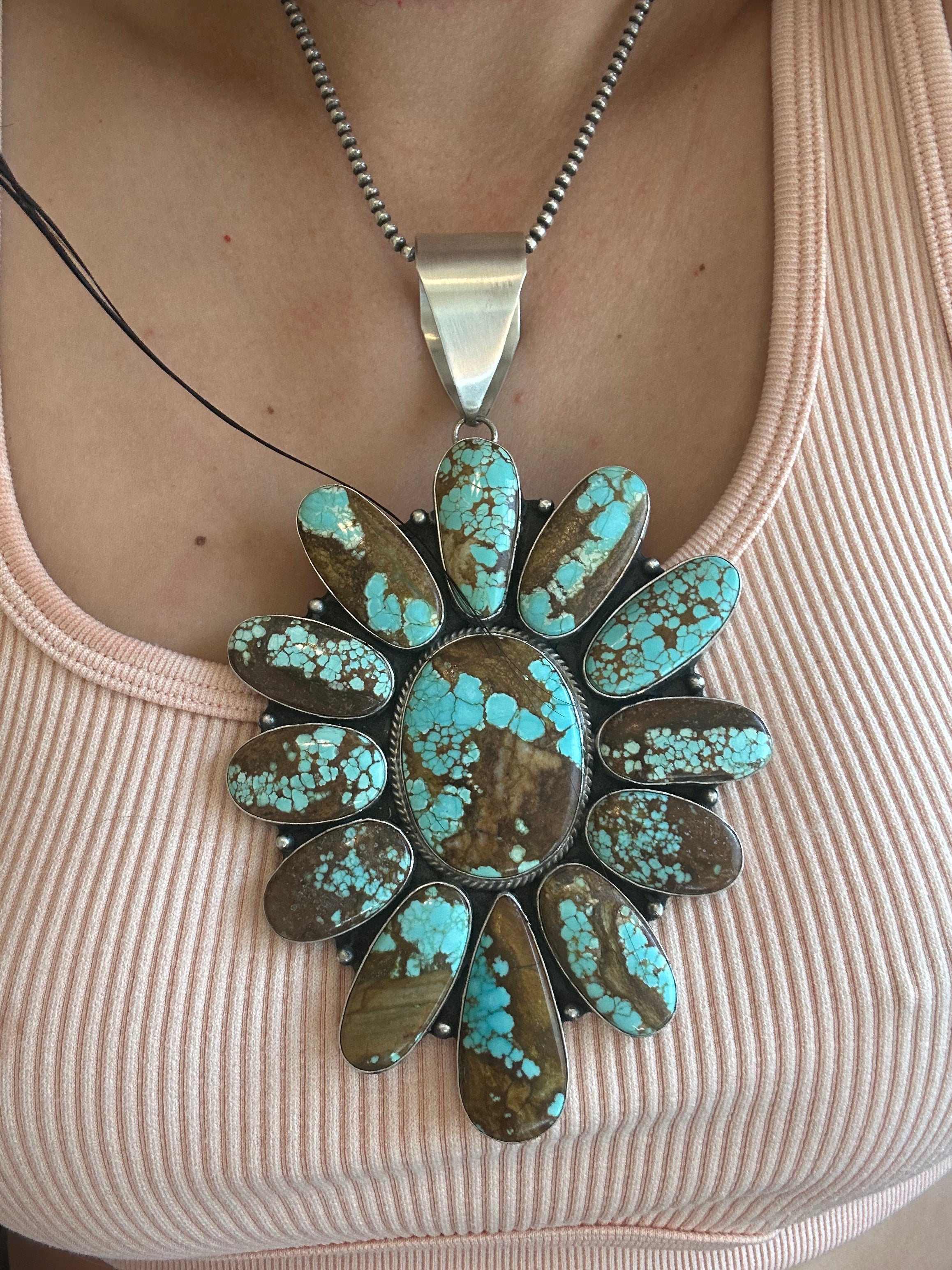 Patrick Yazzie #8 Turquoise & Sterling Silver Cluster Pendant