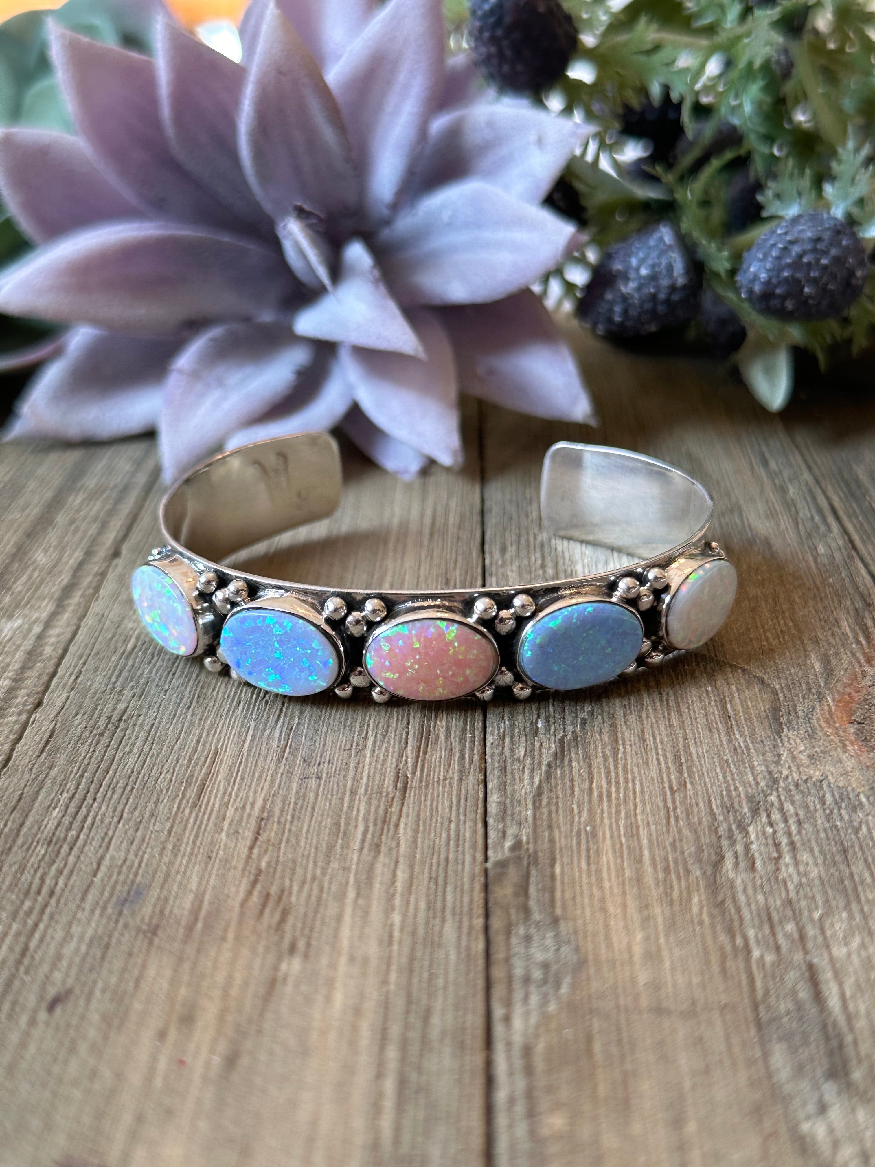 Navajo Made Opal (Man Made) & Sterling Silver Cuff Bracelet