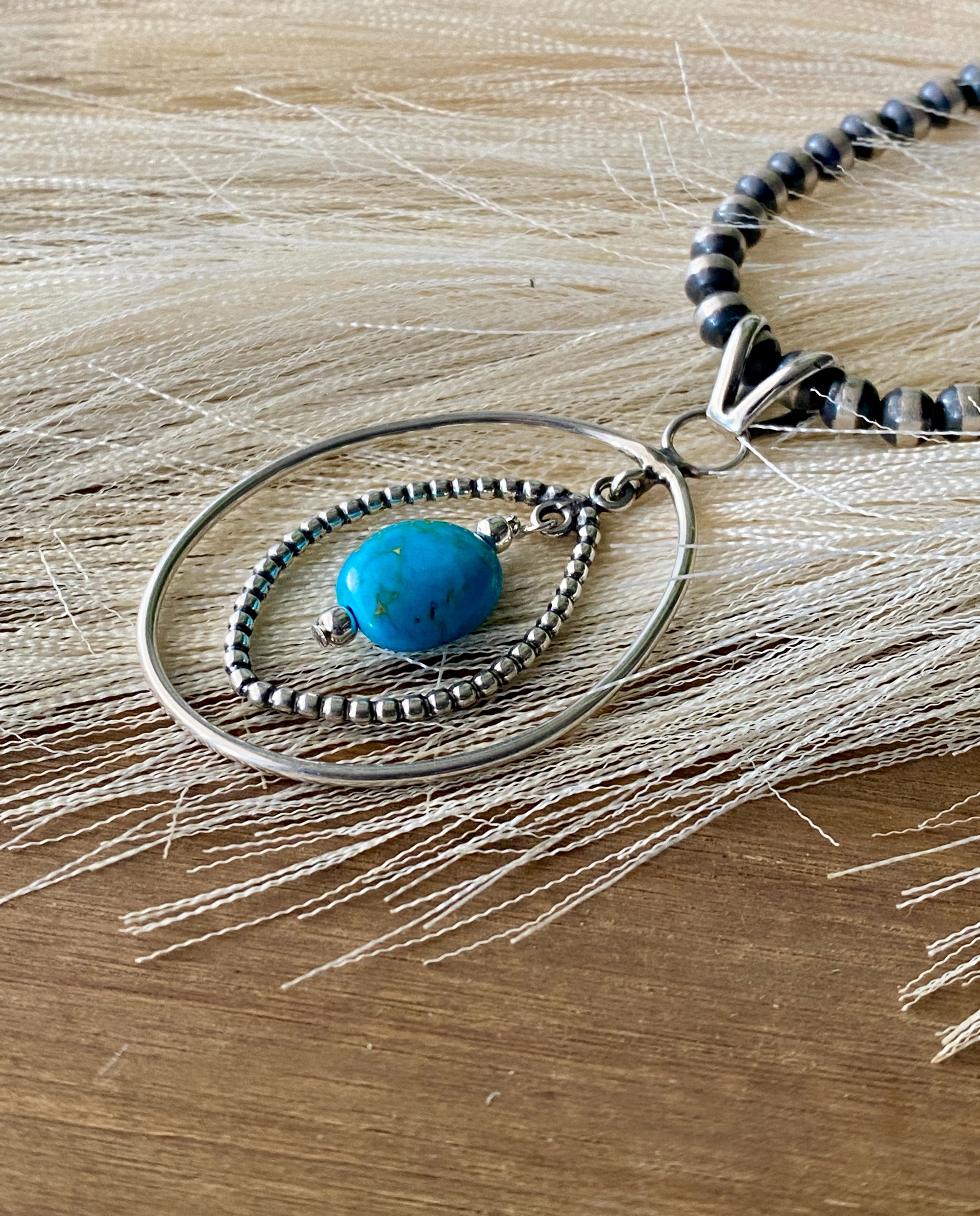 Navajo Made Kingman Turquoise & Sterling Silver Pendant