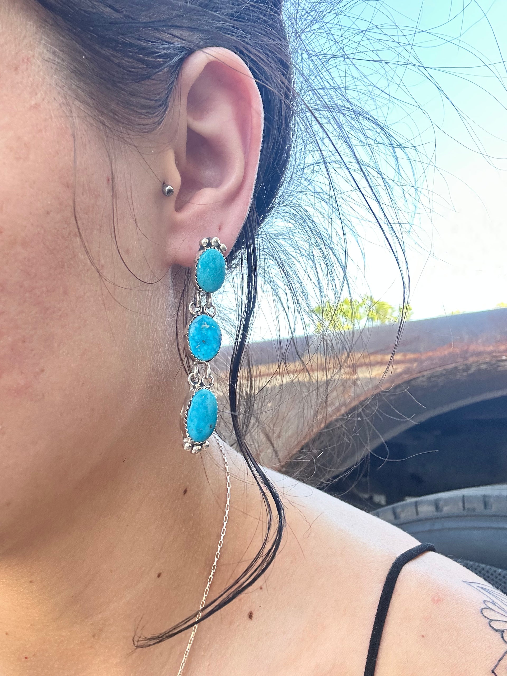 Jimmy Nelson Kingman Turquoise & Sterling Silver Post Dangle Earrings