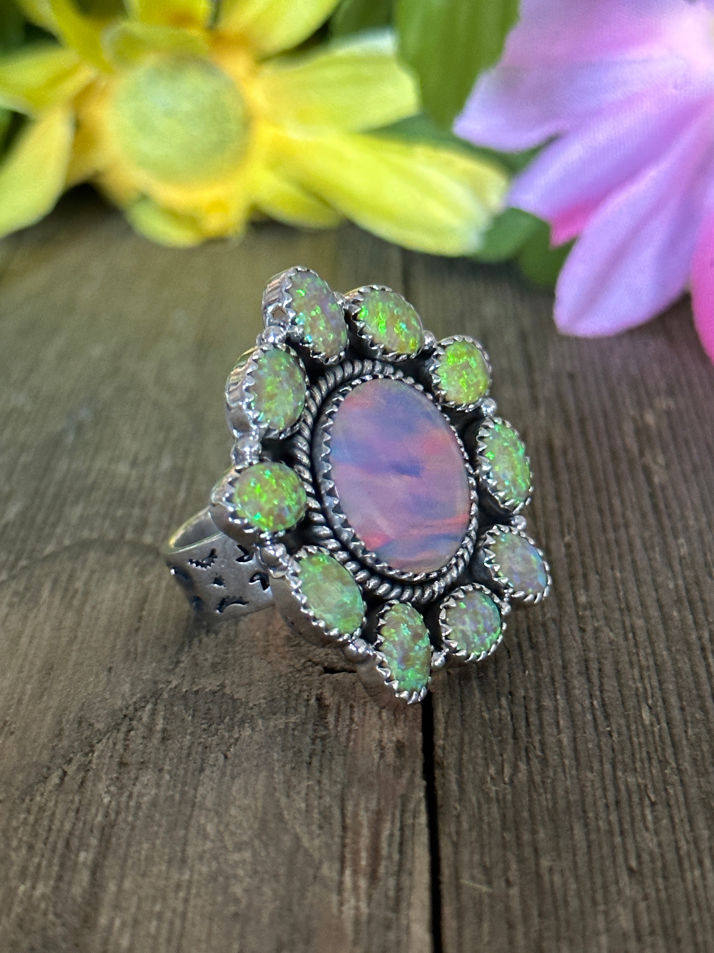 Southwest Handmade Multi Stone & Sterling Silver Adjustable Ring