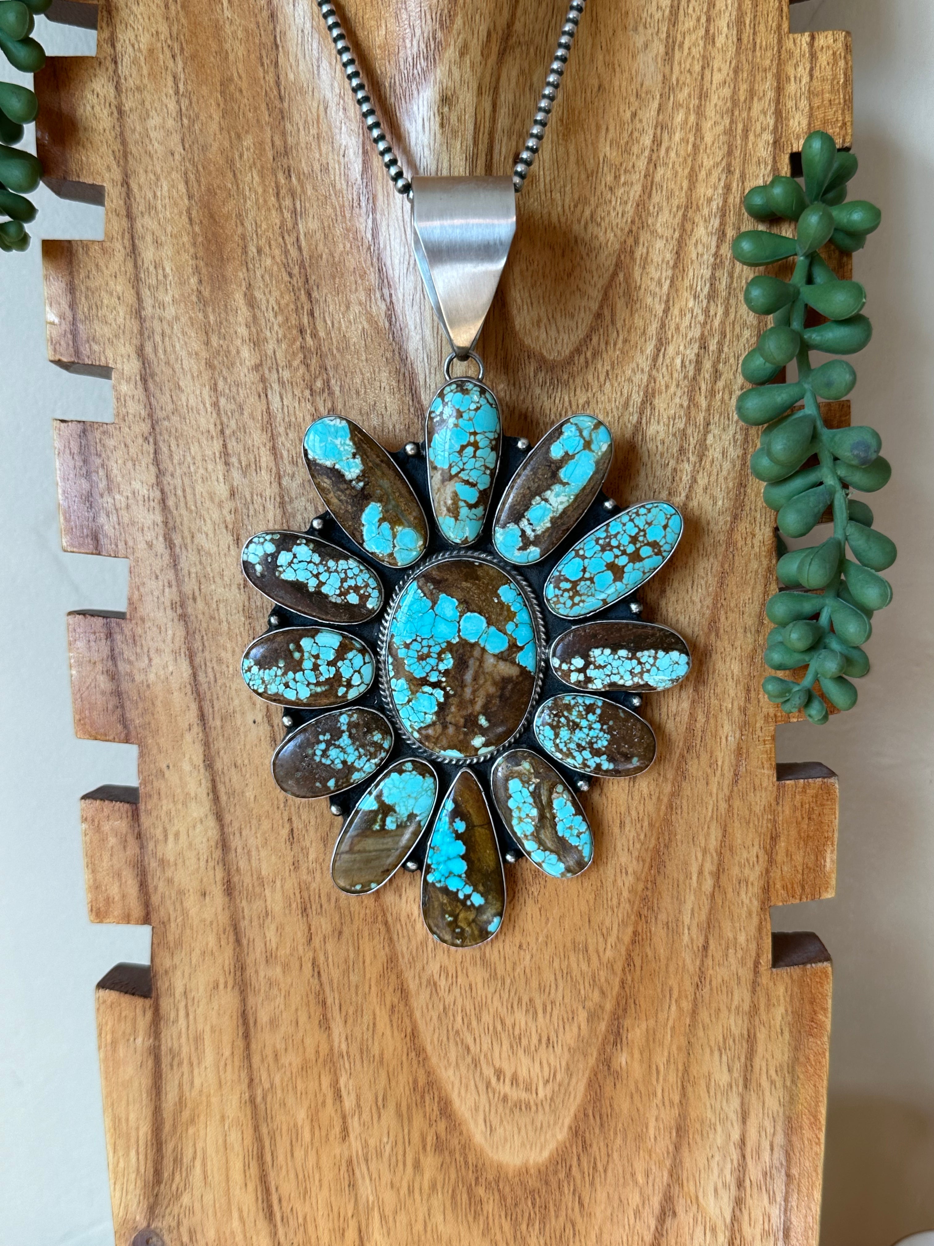 Patrick Yazzie #8 Turquoise & Sterling Silver Cluster Pendant