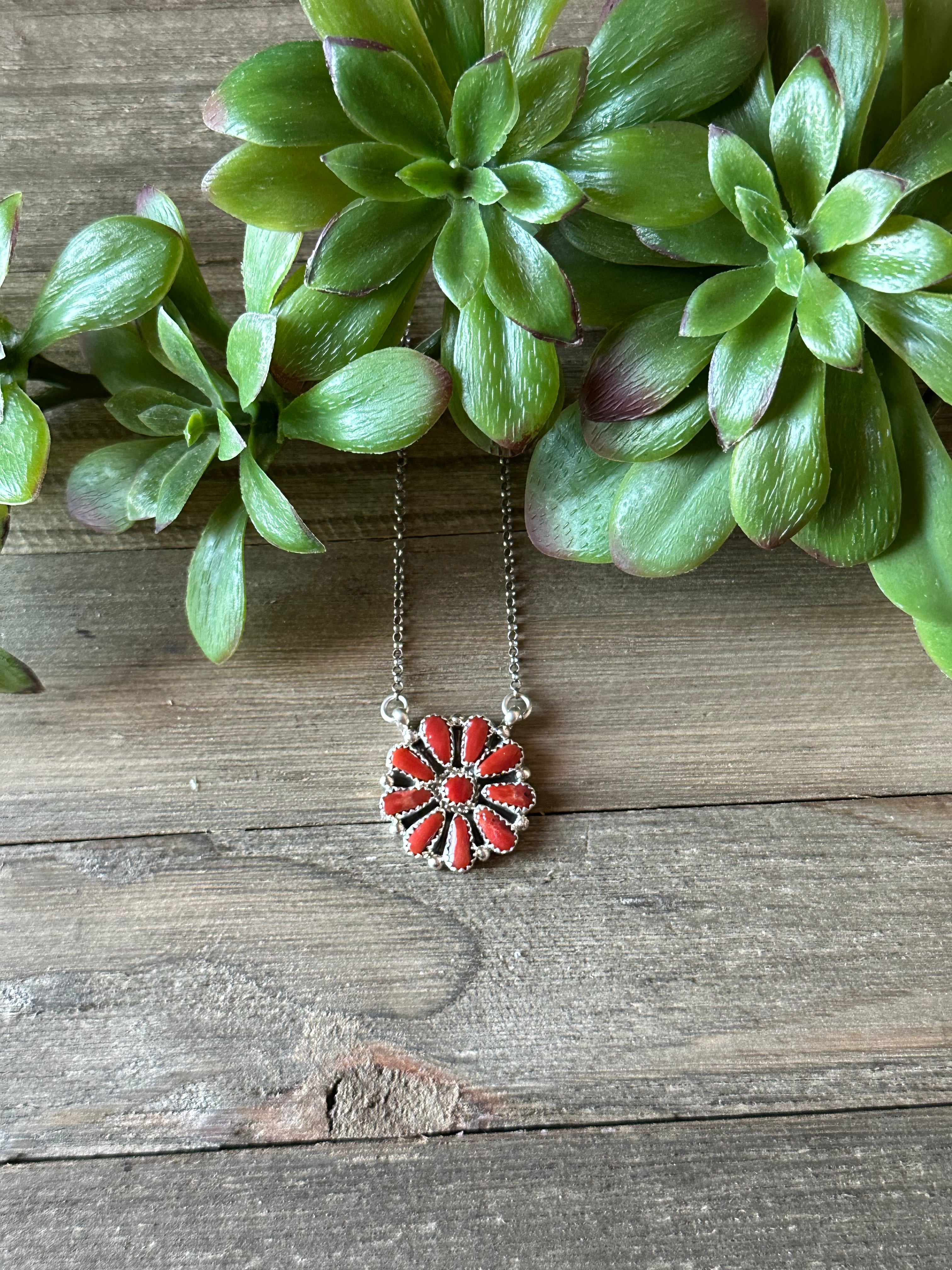 Alicia Wilson Coral & Sterling Silver Cluster Necklace