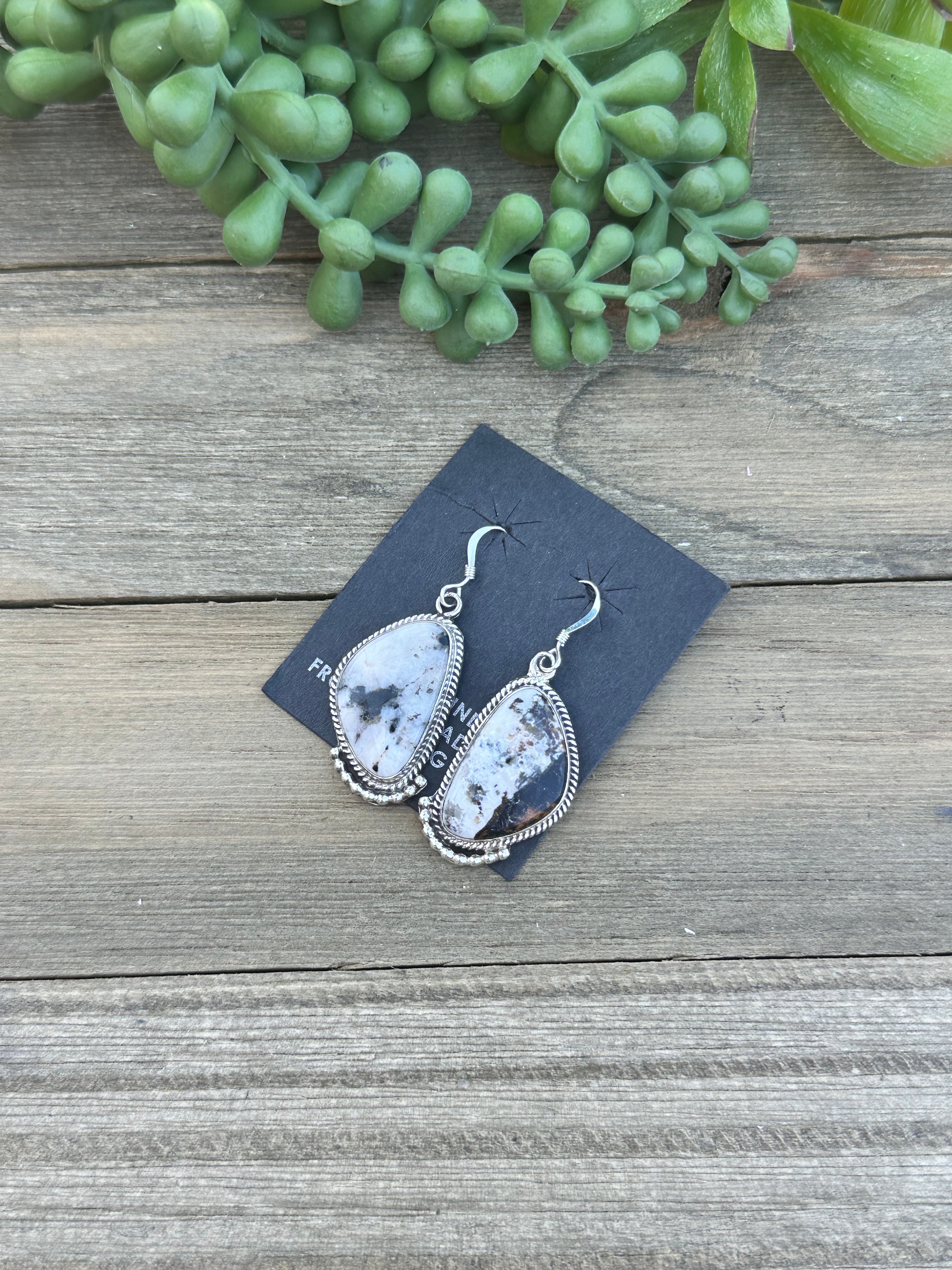 Navajo Made White Buffalo & Sterling Silver Dangle Earrings