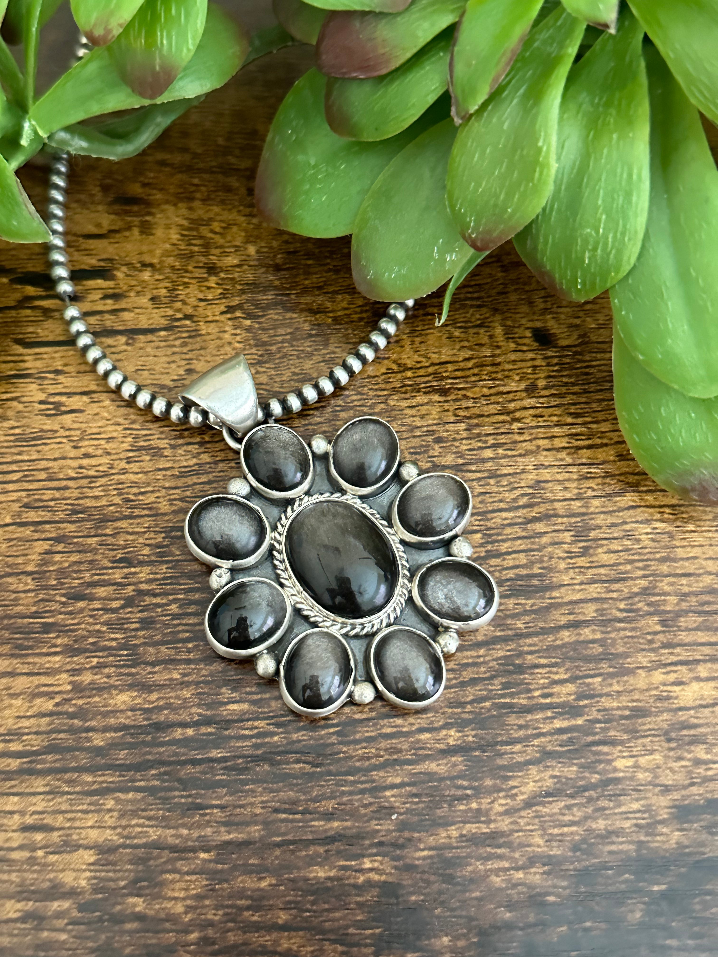 Virginia Sandoval Obsidian & Sterling Silver Cluster Pendant