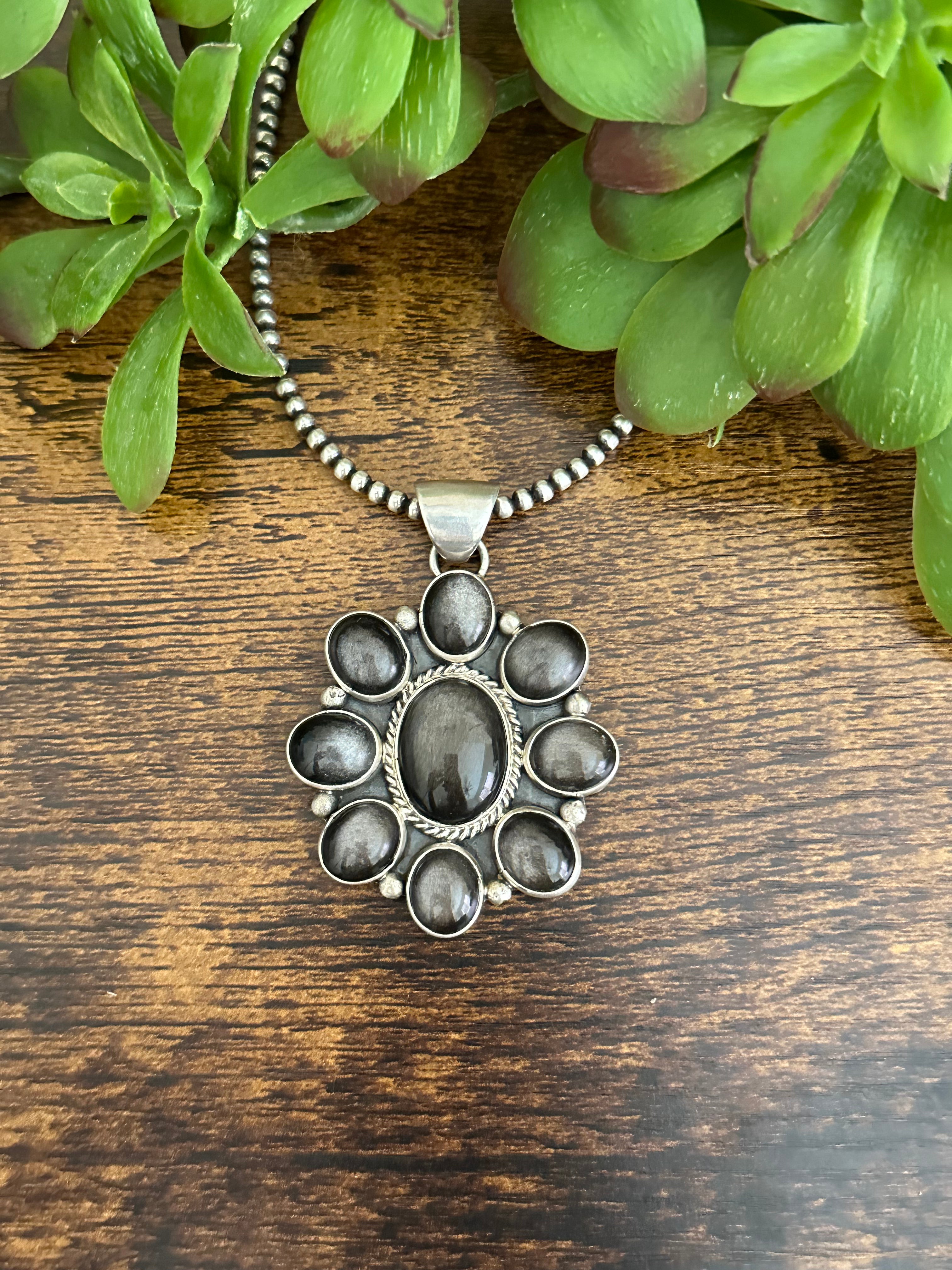 Virginia Sandoval Obsidian & Sterling Silver Cluster Pendant