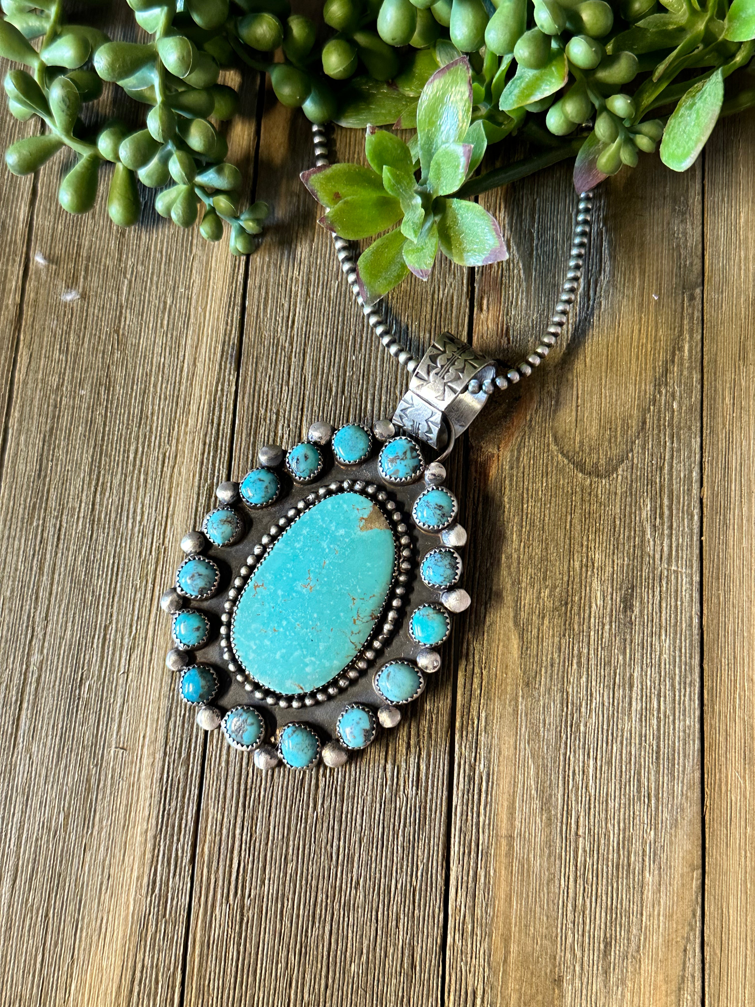 Navajo Made Kingman Turquoise & Sterling Silver Pendant