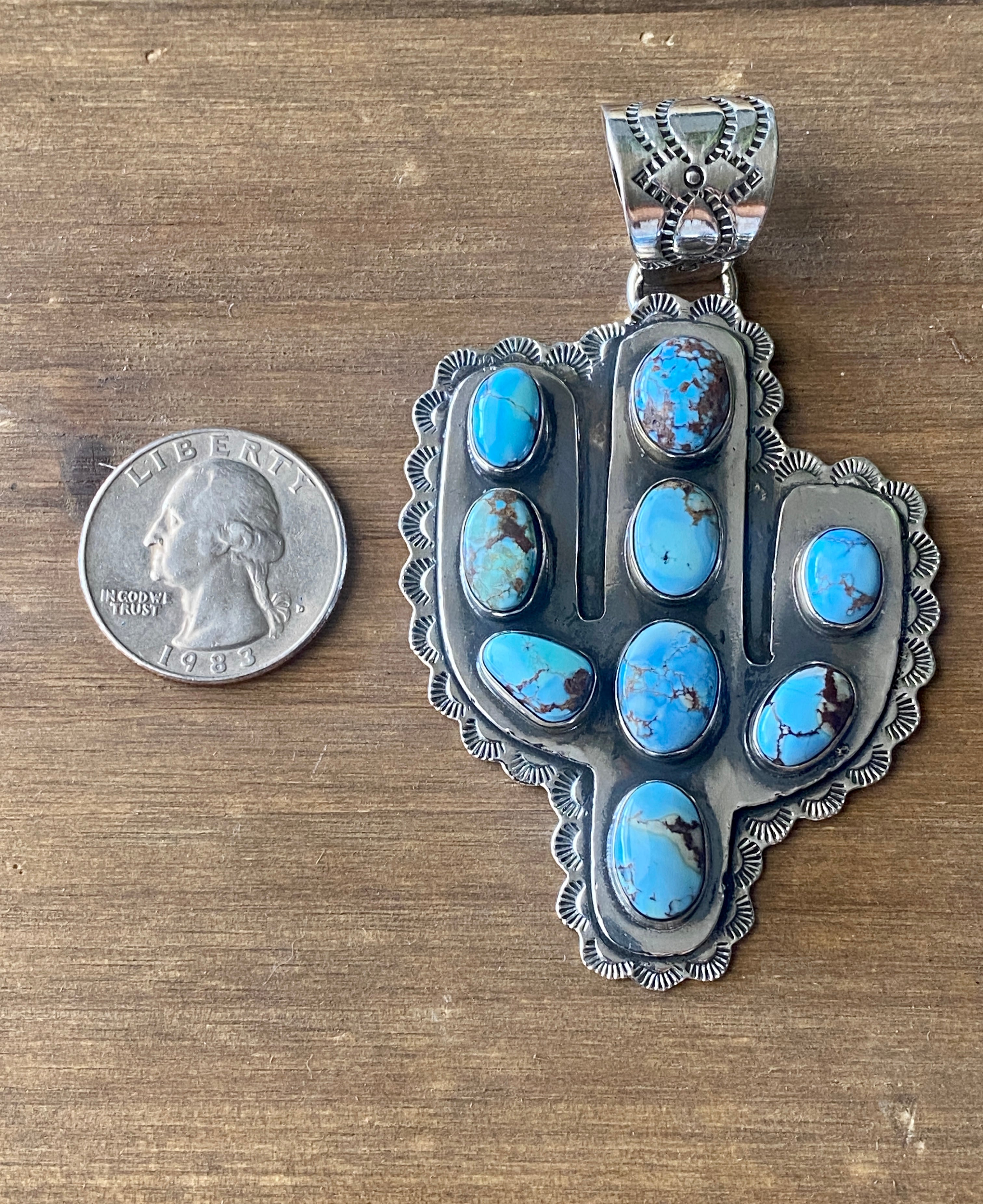 #2 Southwest Handmade Golden Hill’s Turquoise & Sterling Silver Sahuaro Pendant