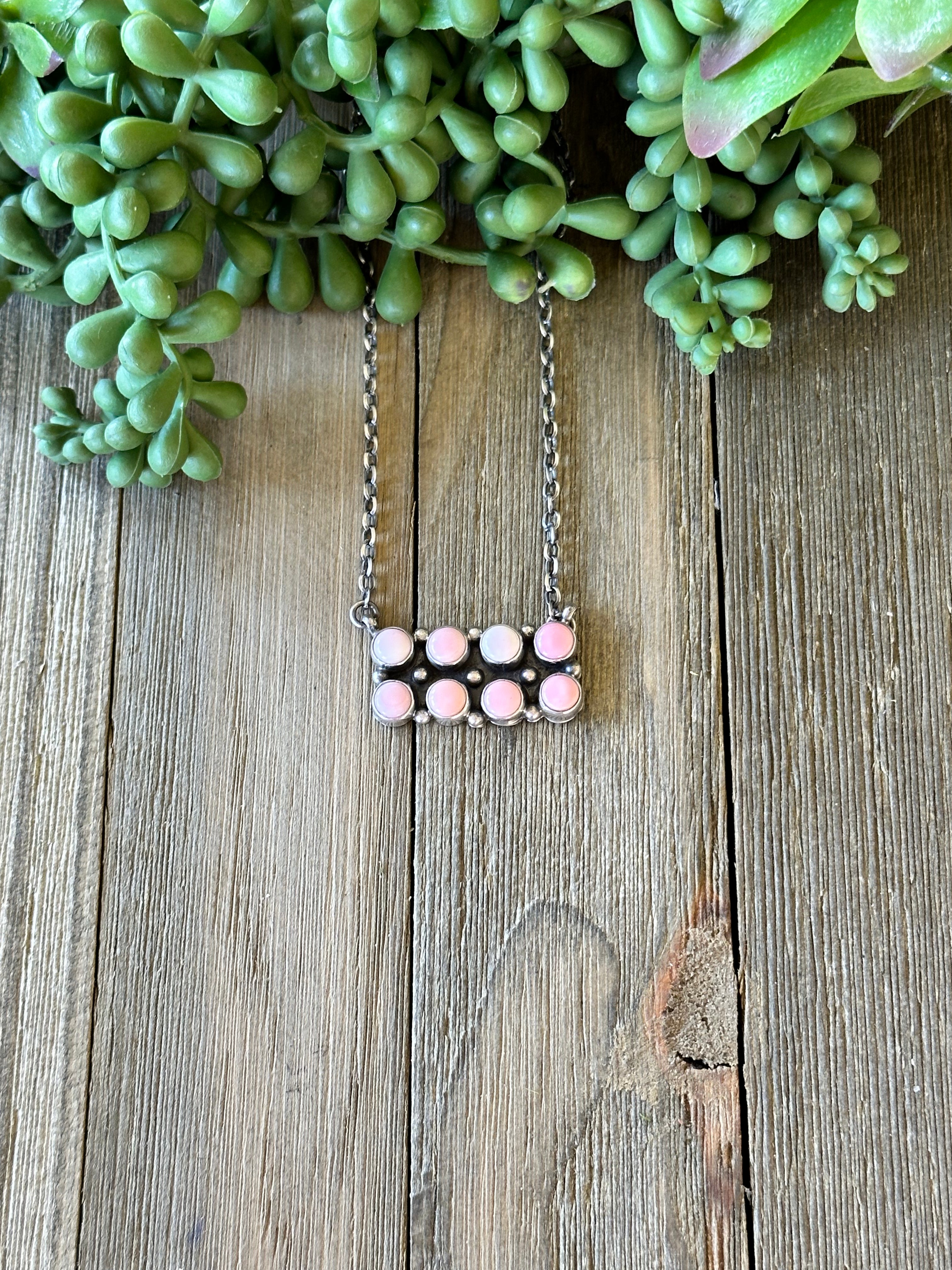 John Begay Pink Conch and Sterling Silver Bar Necklace Set