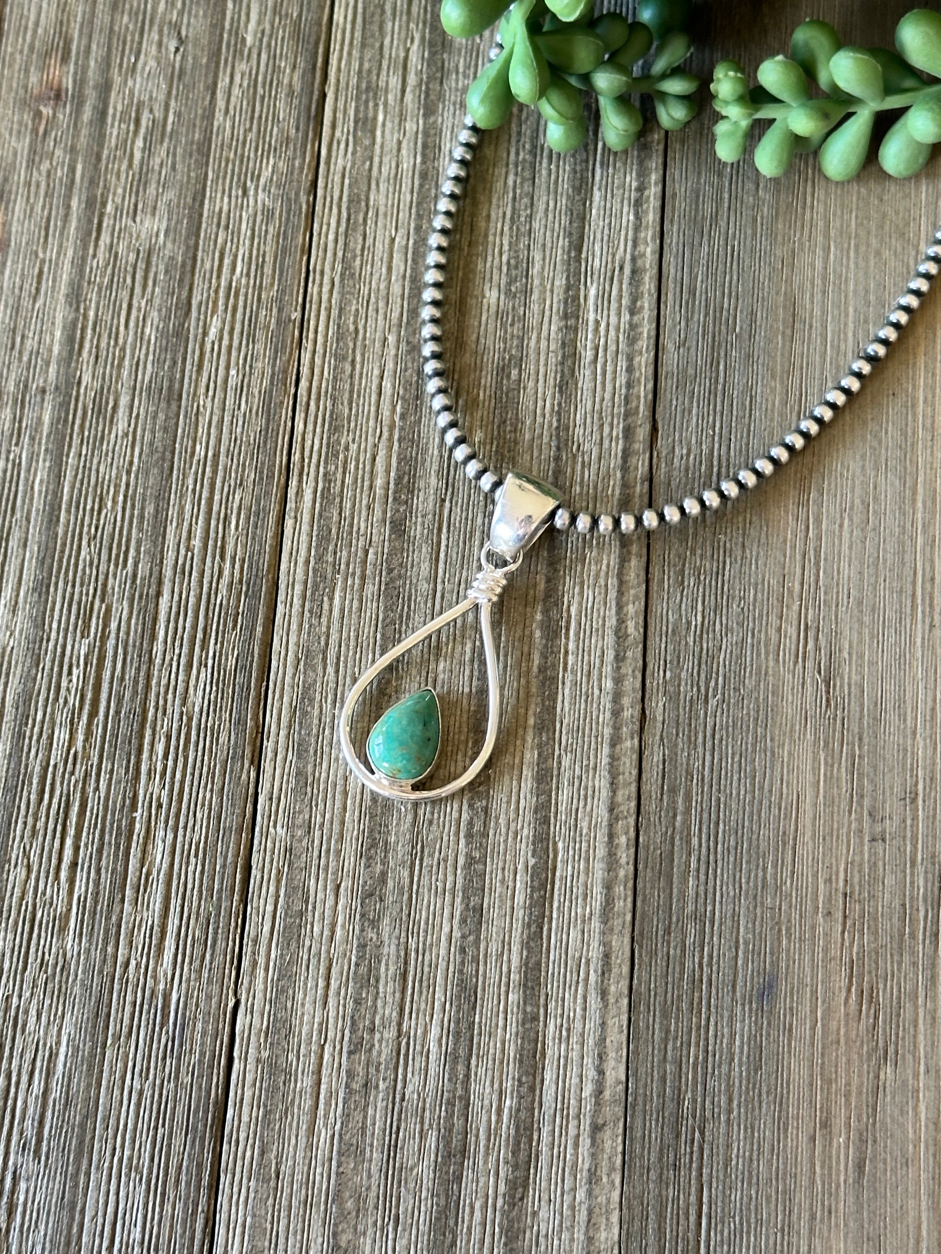 Navajo Made Kingman Turquoise & Sterling Silver Pendant