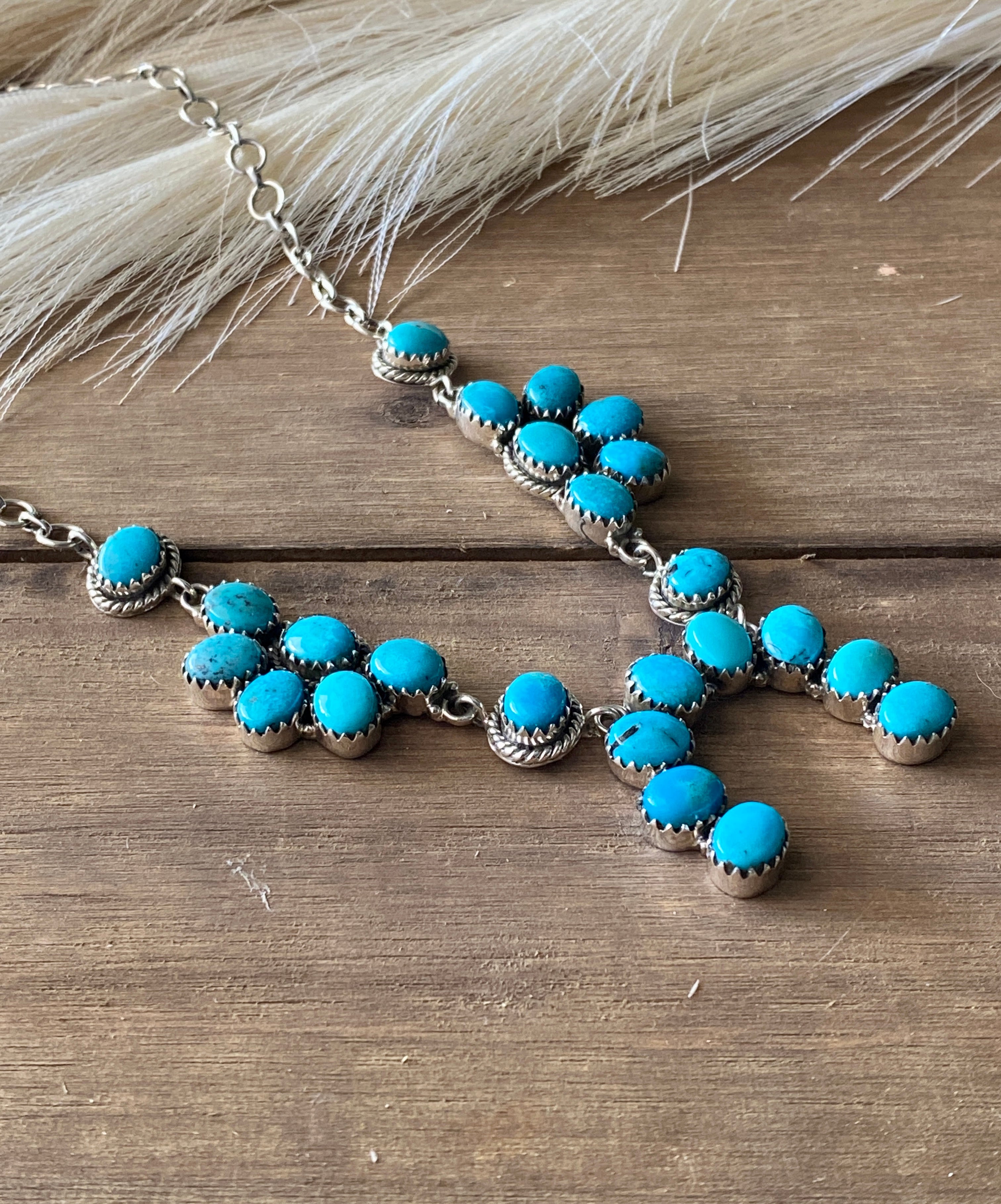 Southwest Handmade Kingman Turquoise & Sterling Silver Cluster Necklace Set