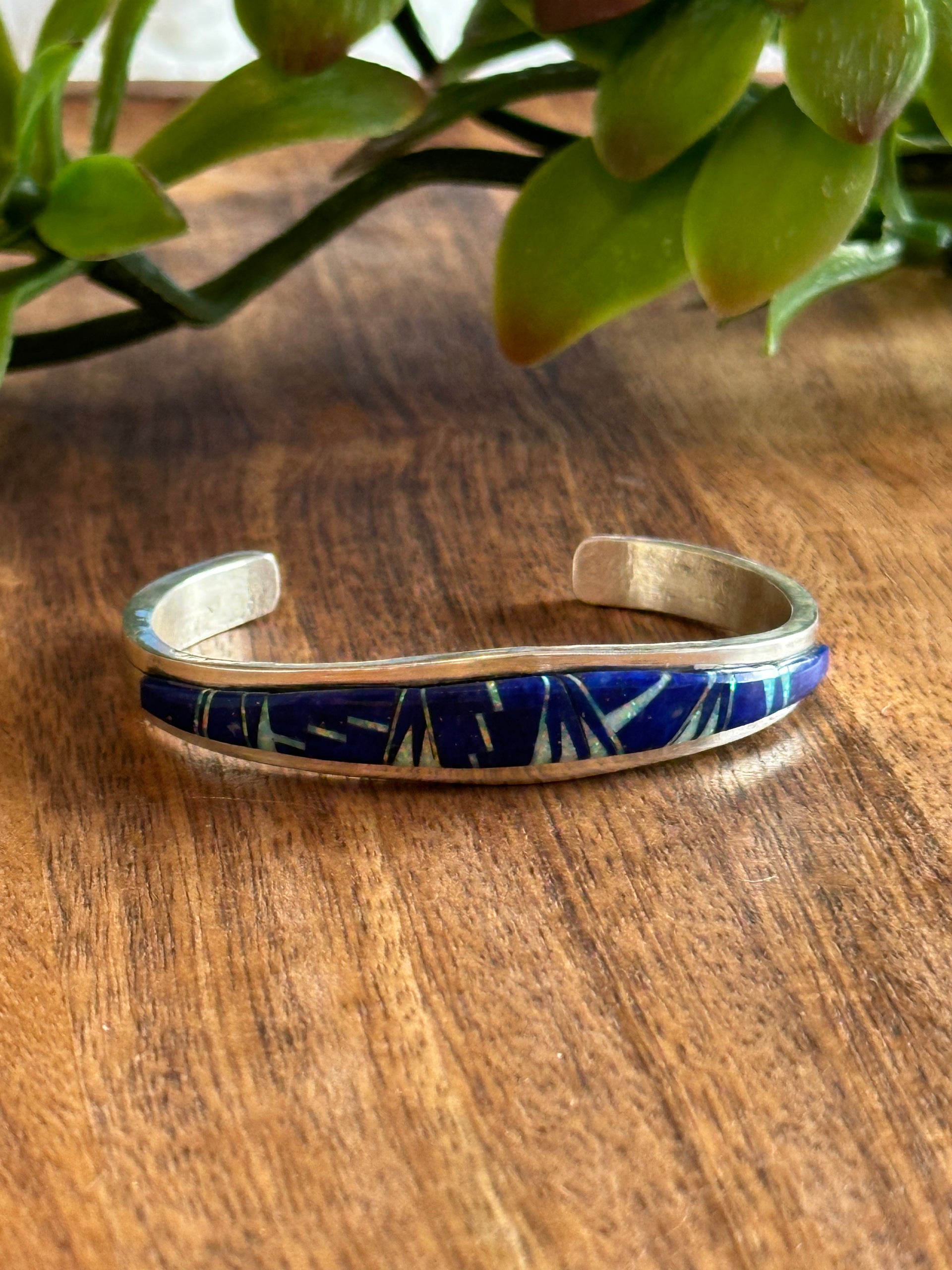 Navajo Made Multi Stone & Sterling Silver Inlay Cuff Bracelet