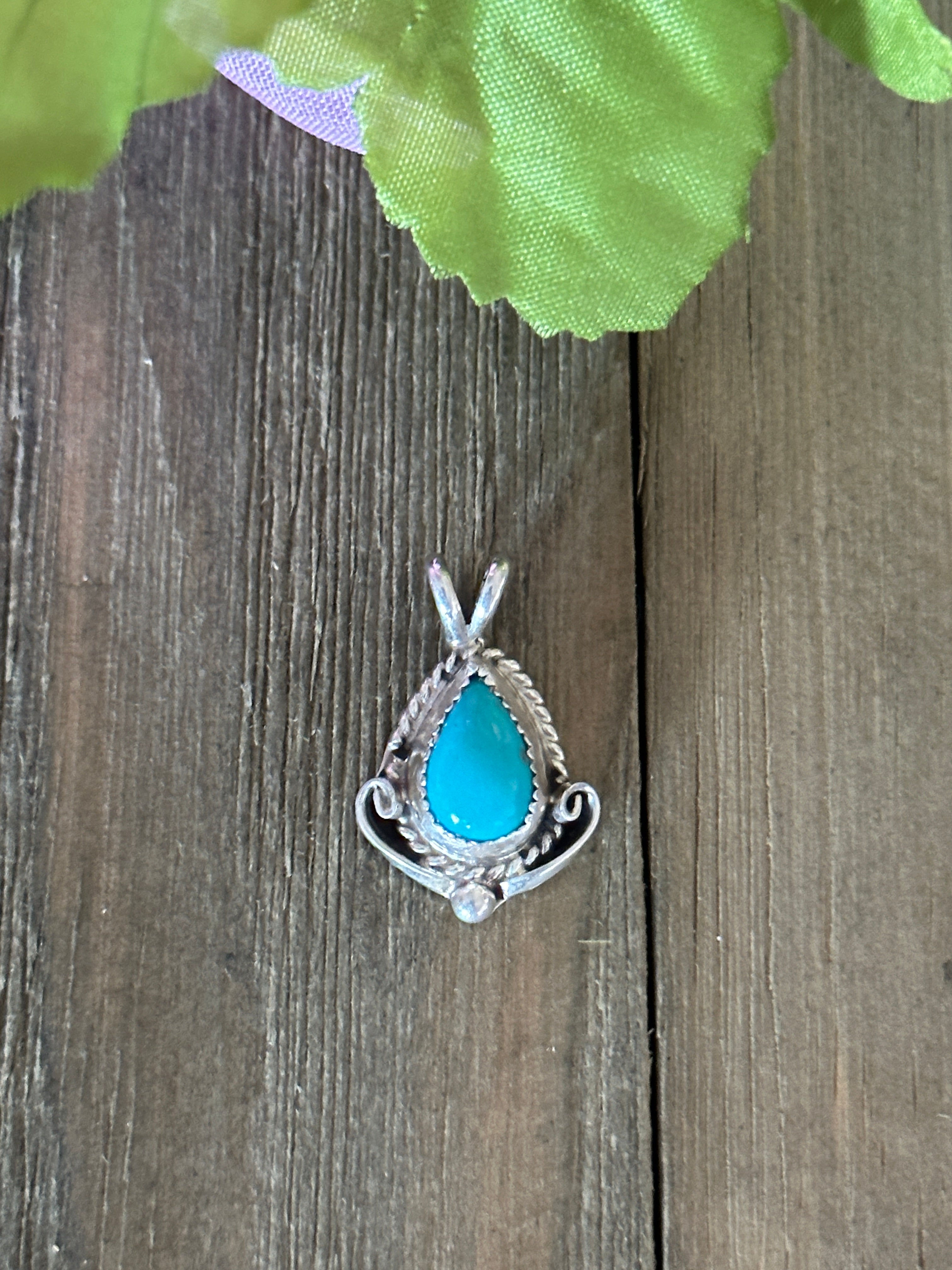 Navajo Made Kingman Turquoise & Sterling Silver Pendant