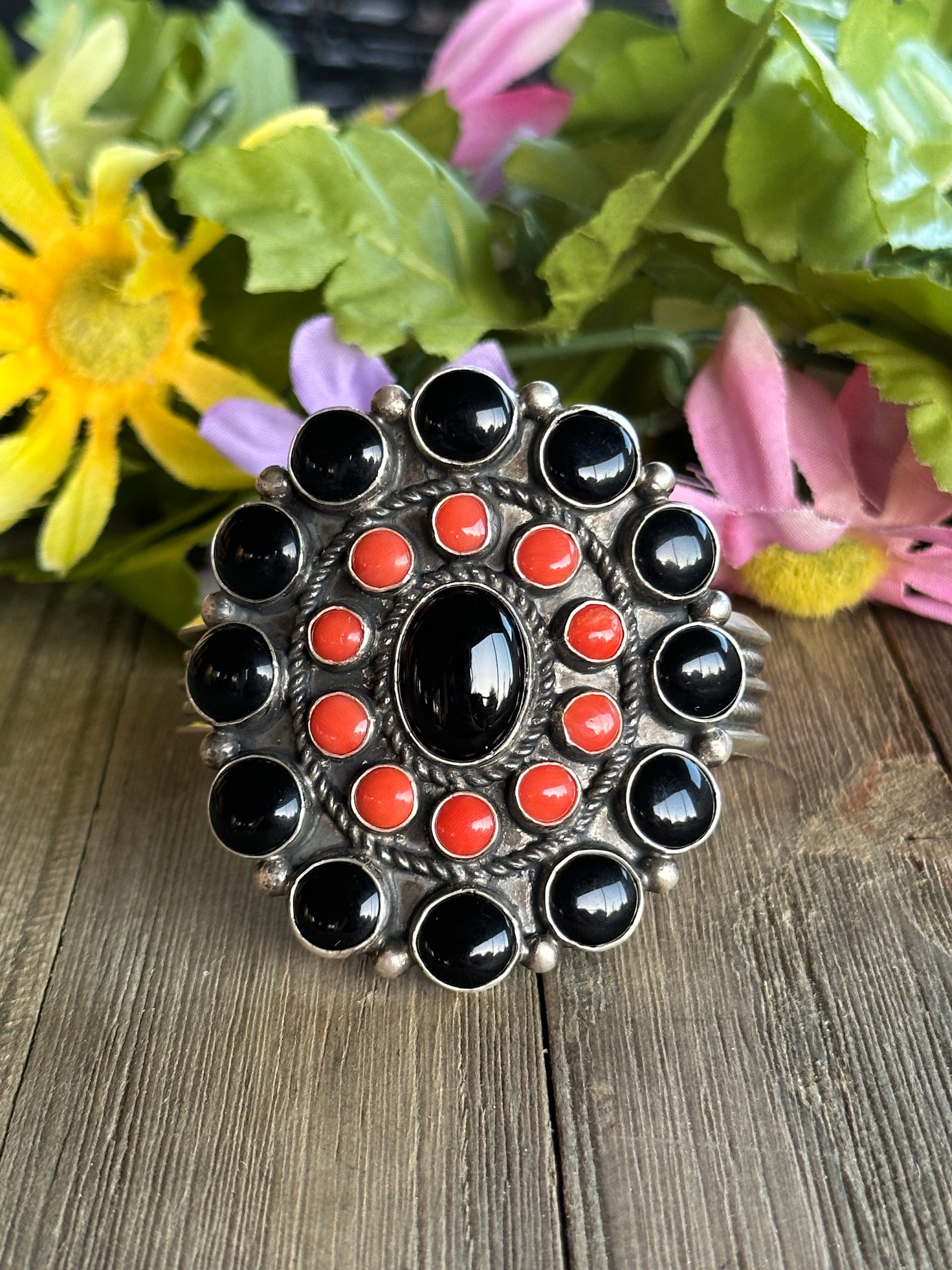 Navajo Made Multi Stone and Sterling Silver Cuff Bracelet