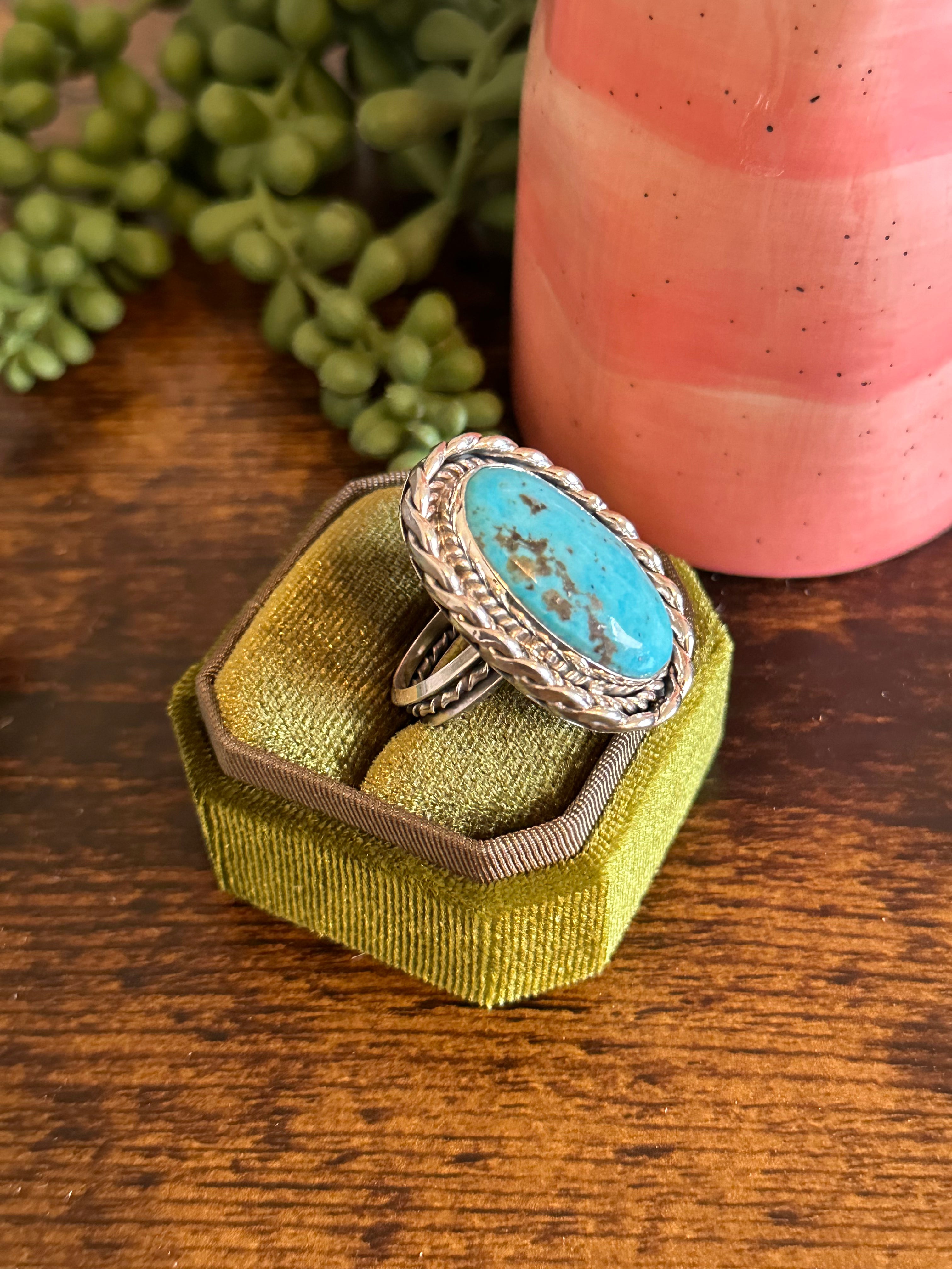 Navajo Made Kingman Turquoise & Sterling Silver Ring Size 9