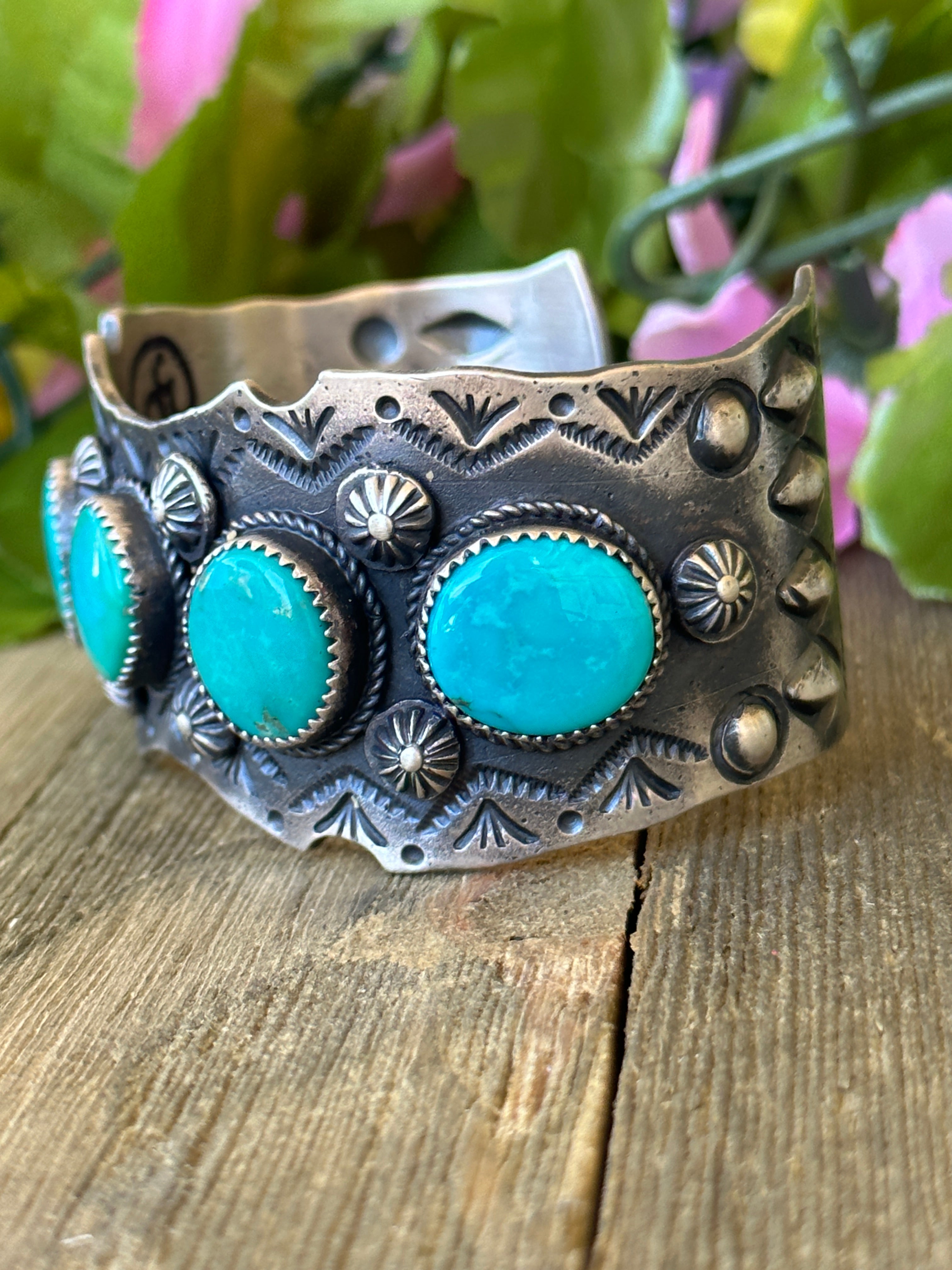 Navajo Made Kingman Turquoise & Sterling Silver Cuff Bracelet