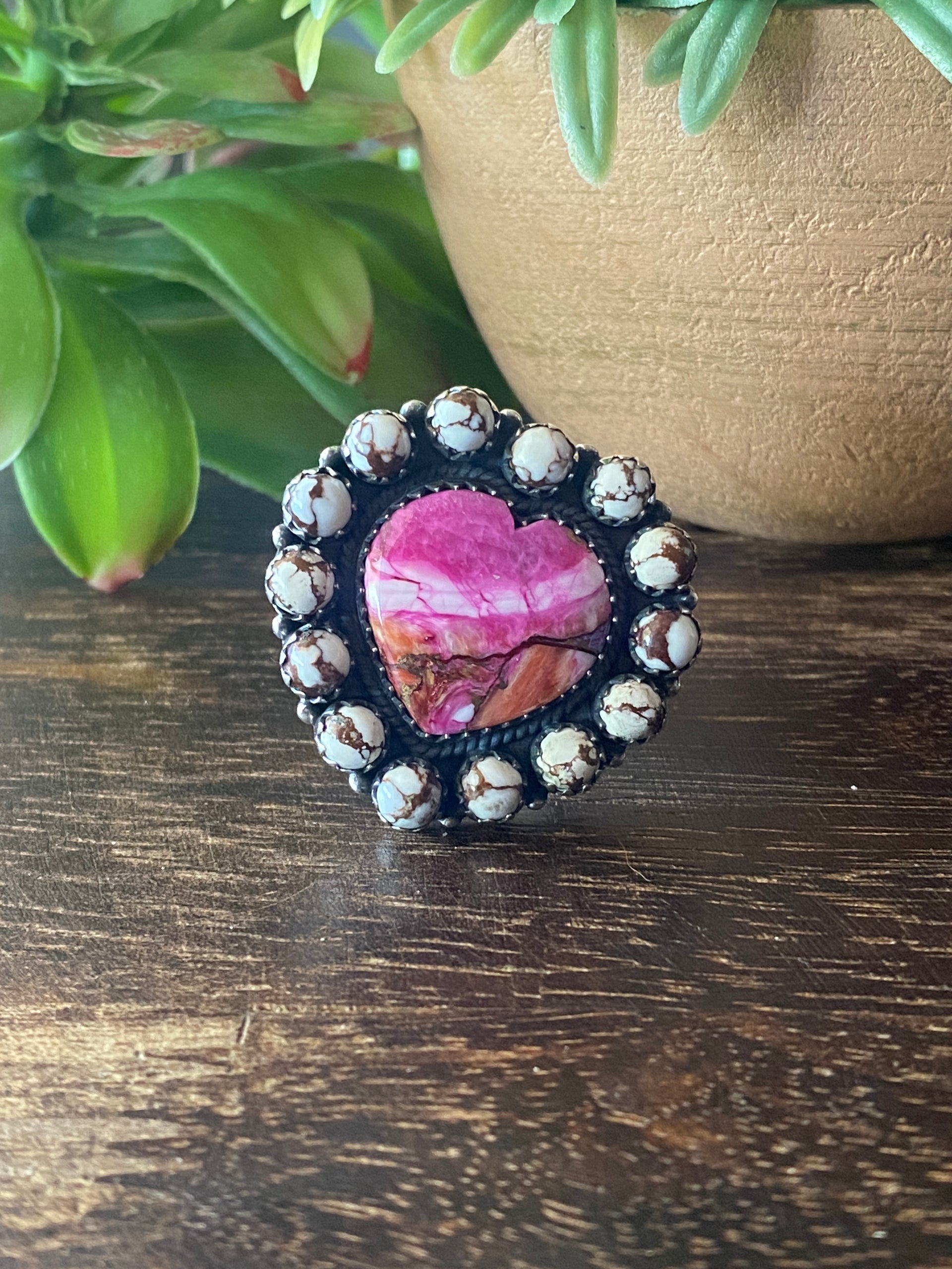 Southwest Handmade Multi Stone & Sterling Silver Adjustable Cluster Ring
