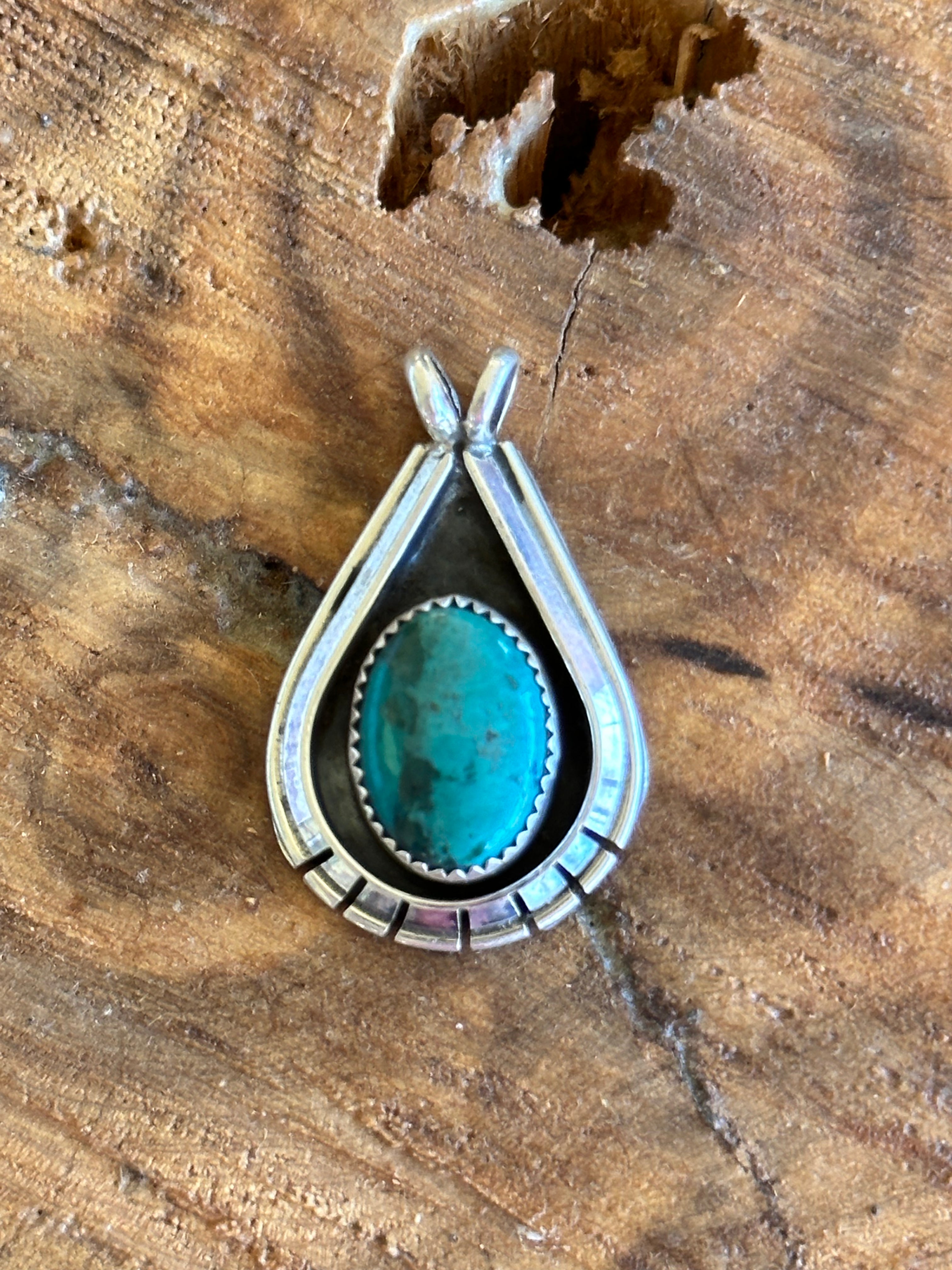 Navajo Made Kingman Turquoise & Sterling Silver Pendant