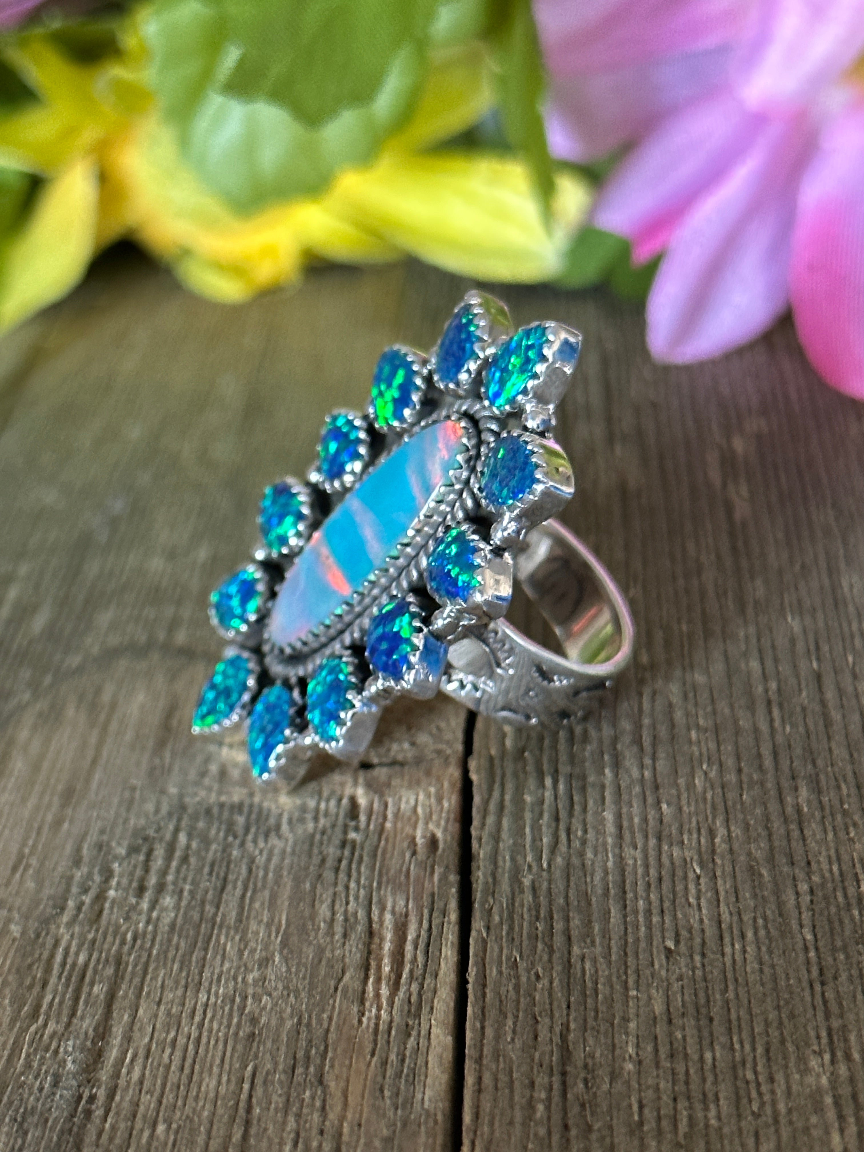 Southwest Handmade Multi Stone & Sterling Silver Adjustable Ring