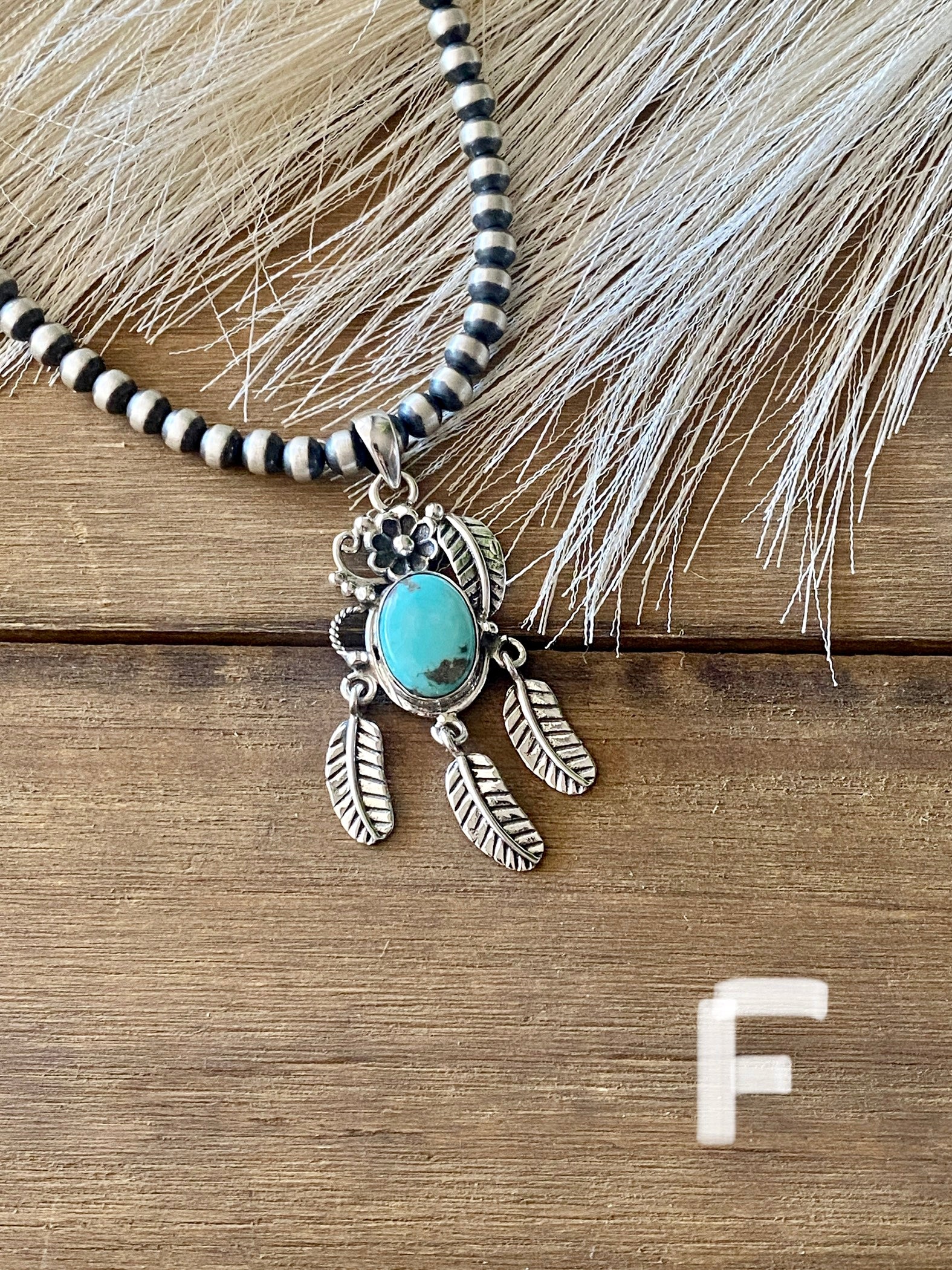 Southwest Handmade Kingman Turquoise & Sterling Silver Feather Pendant