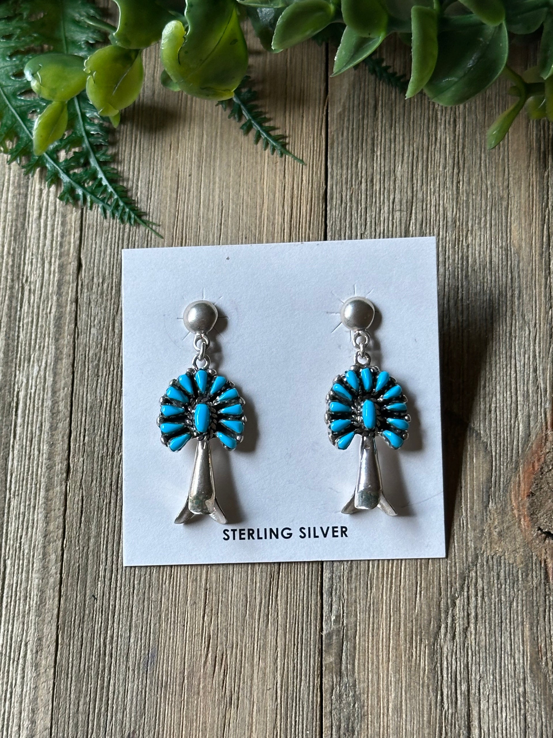 Southwest Made Turquoise & Sterling Silver Post Dangle Earrings