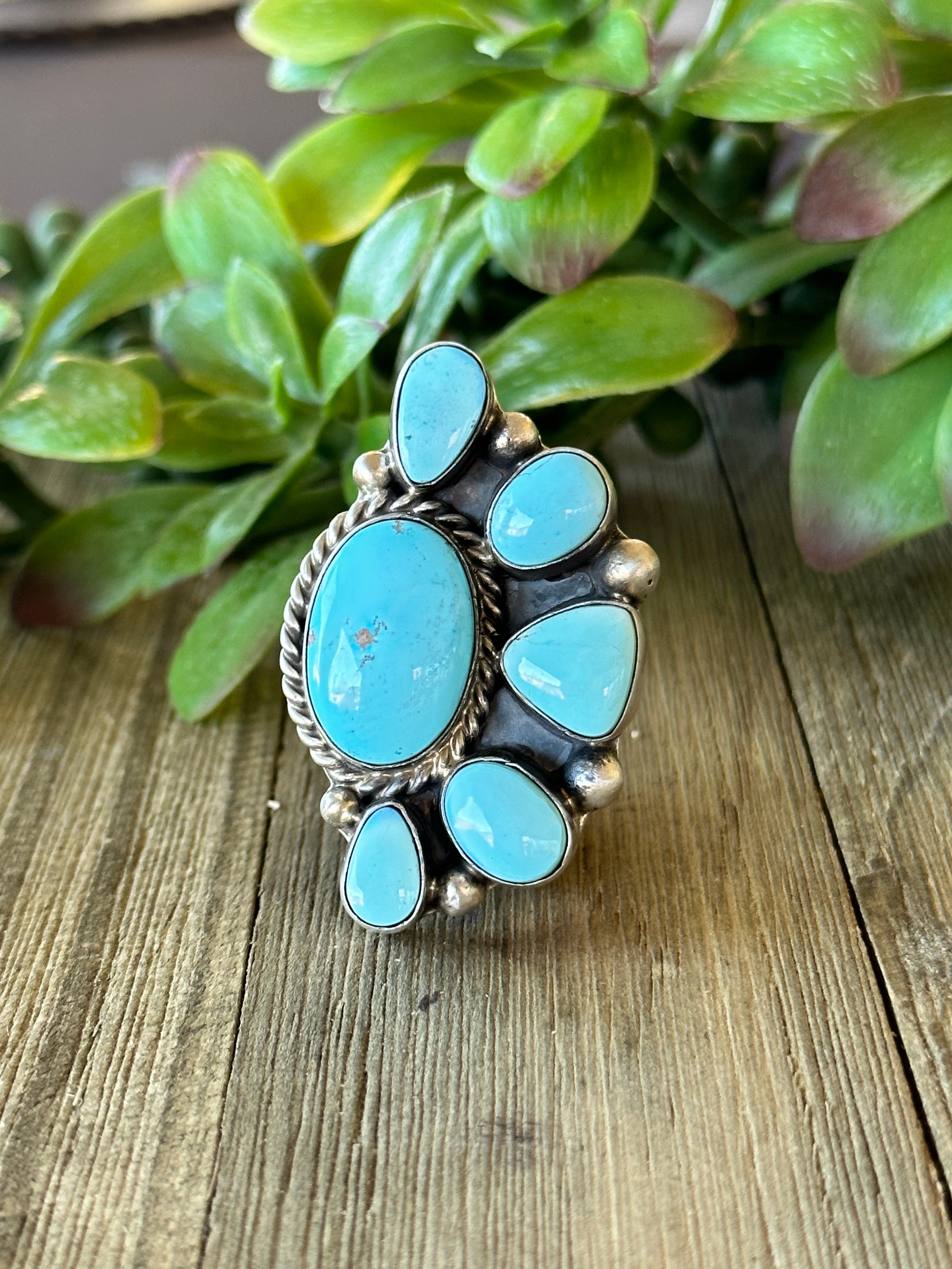 Augustine Largo Golden Hills Turquoise & Sterling Silver Half Cluster Adjustable Ring