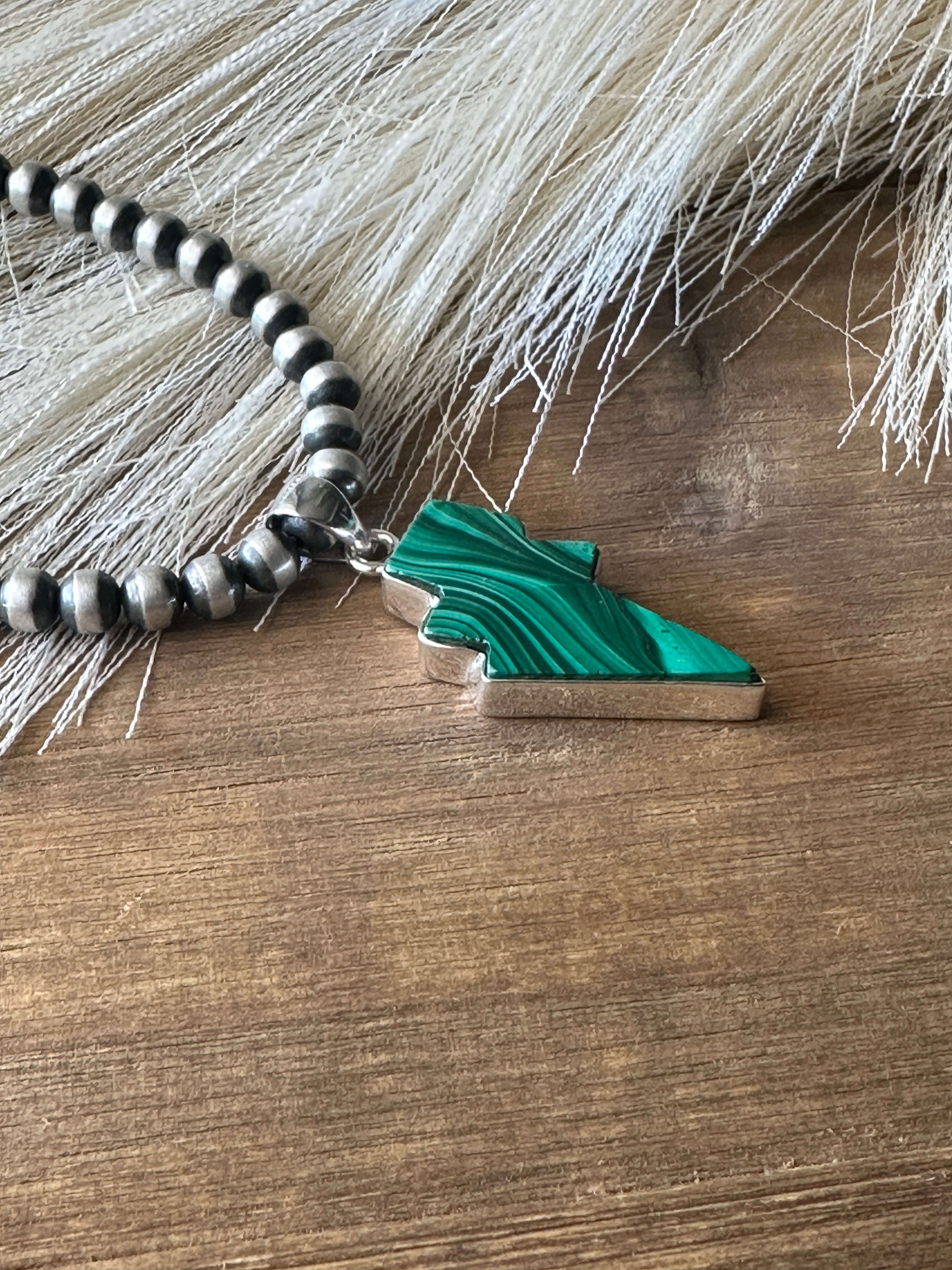 Southwest Handmade Malachite & Sterling Silver Lightning Bolt Pendant