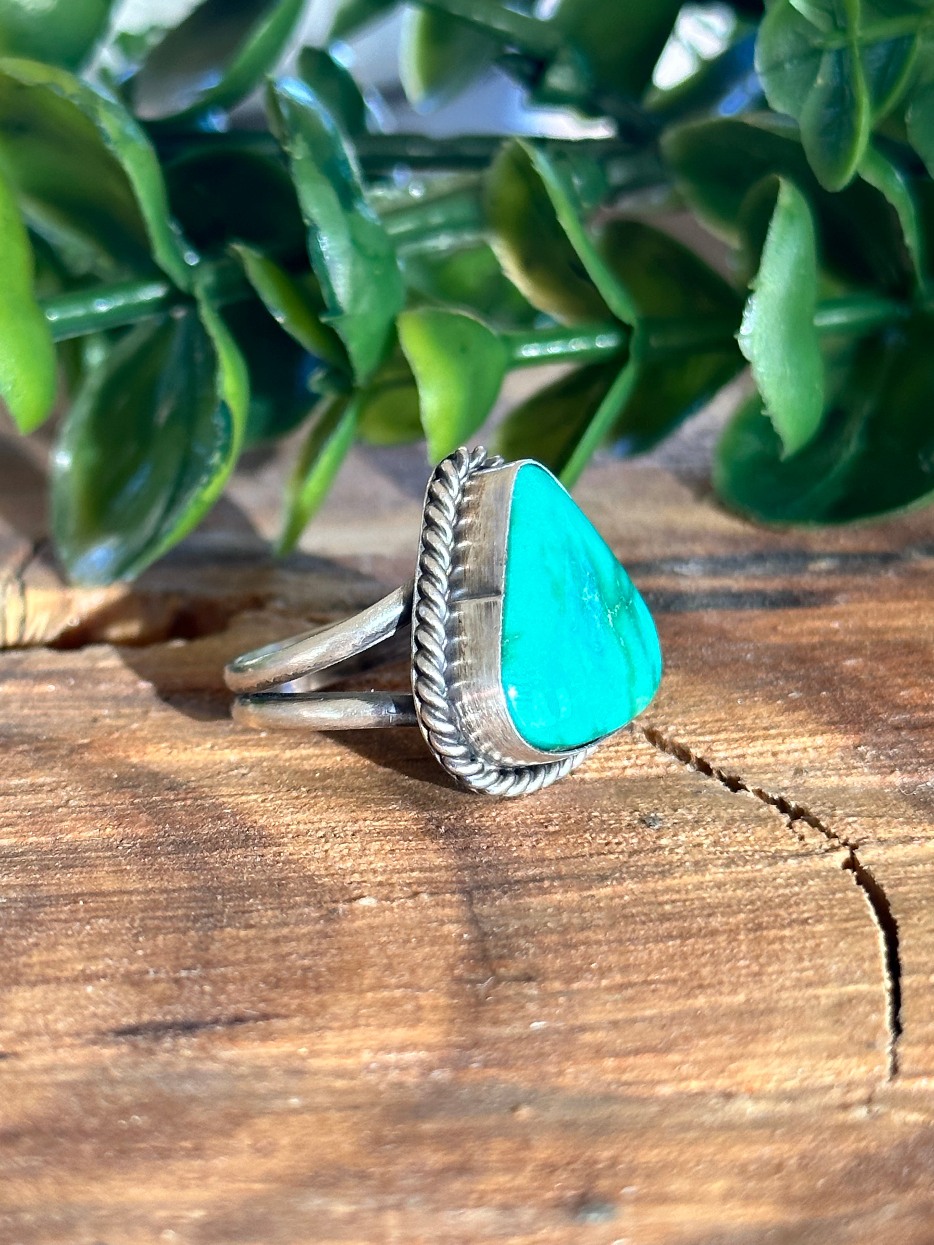 Navajo Made Sonoran Gold Turquoise & Sterling Silver Ring Size 6