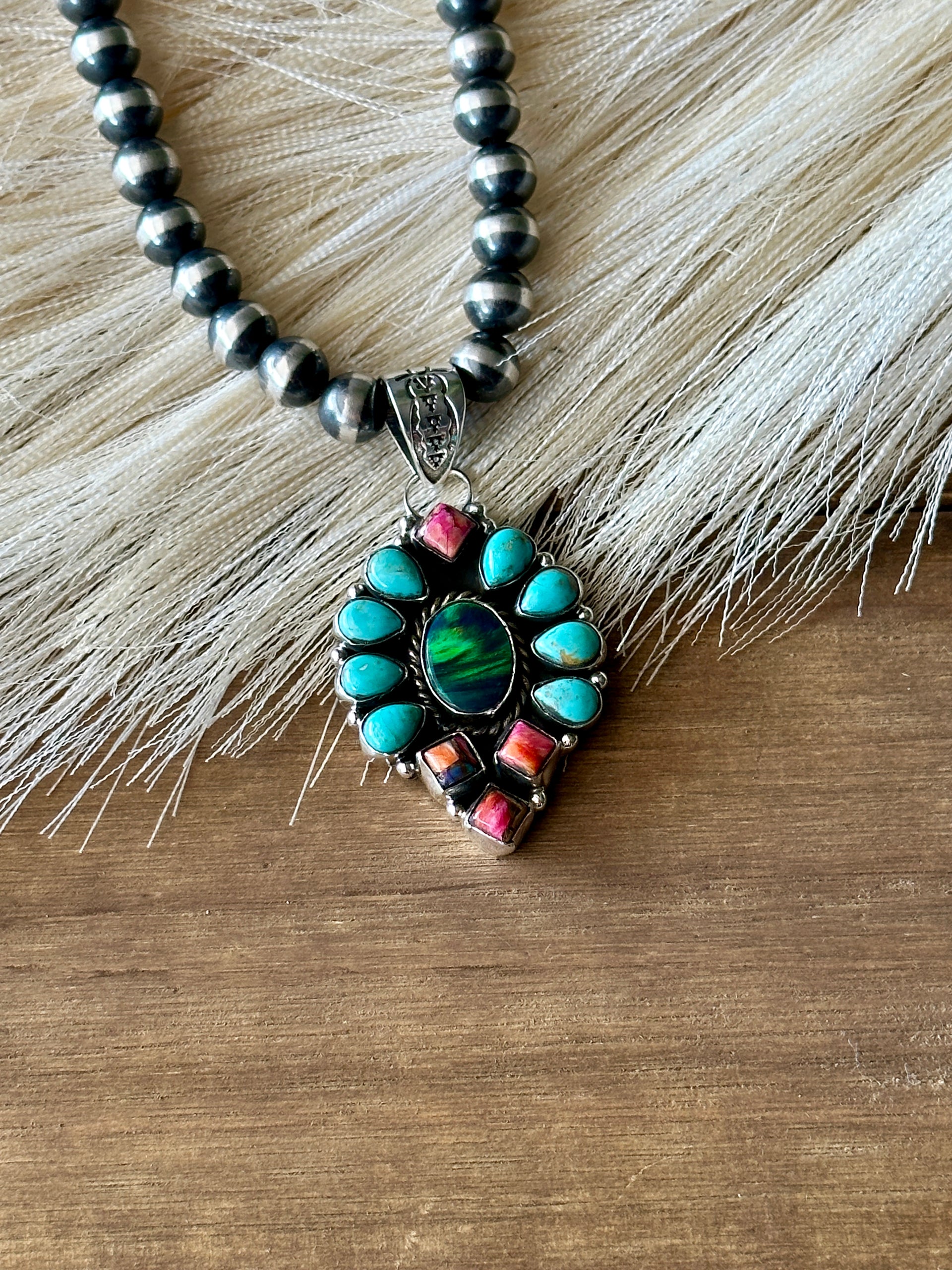 #7 Southwest Handmade Multi Stone & Sterling Silver Cluster Pendant