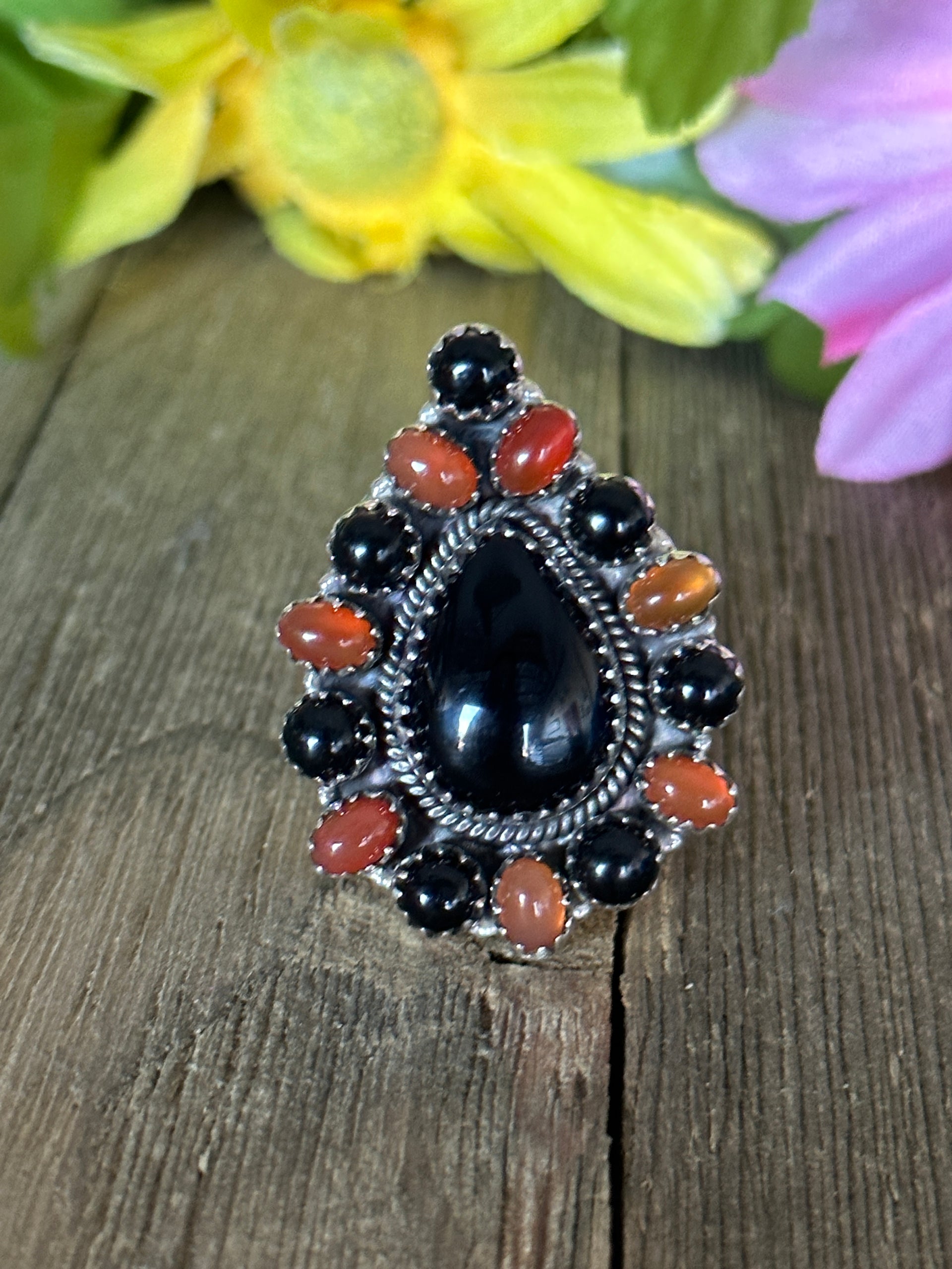 Southwest Handmade Multi Stone & Sterling Silver Adjustable Ring
