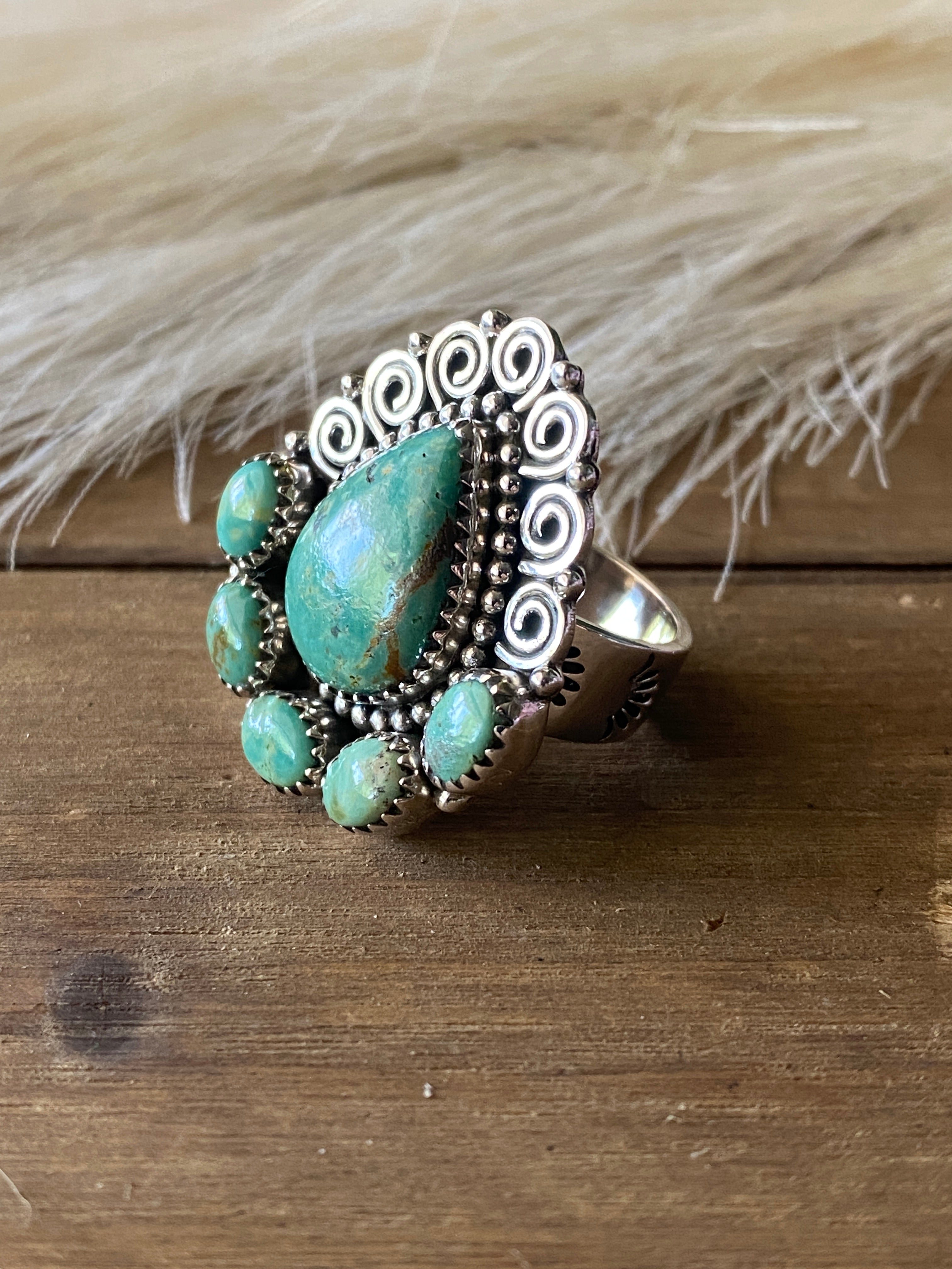 Southwest Handmade Kingman Turquoise & Sterling Silver Adjustable Ring