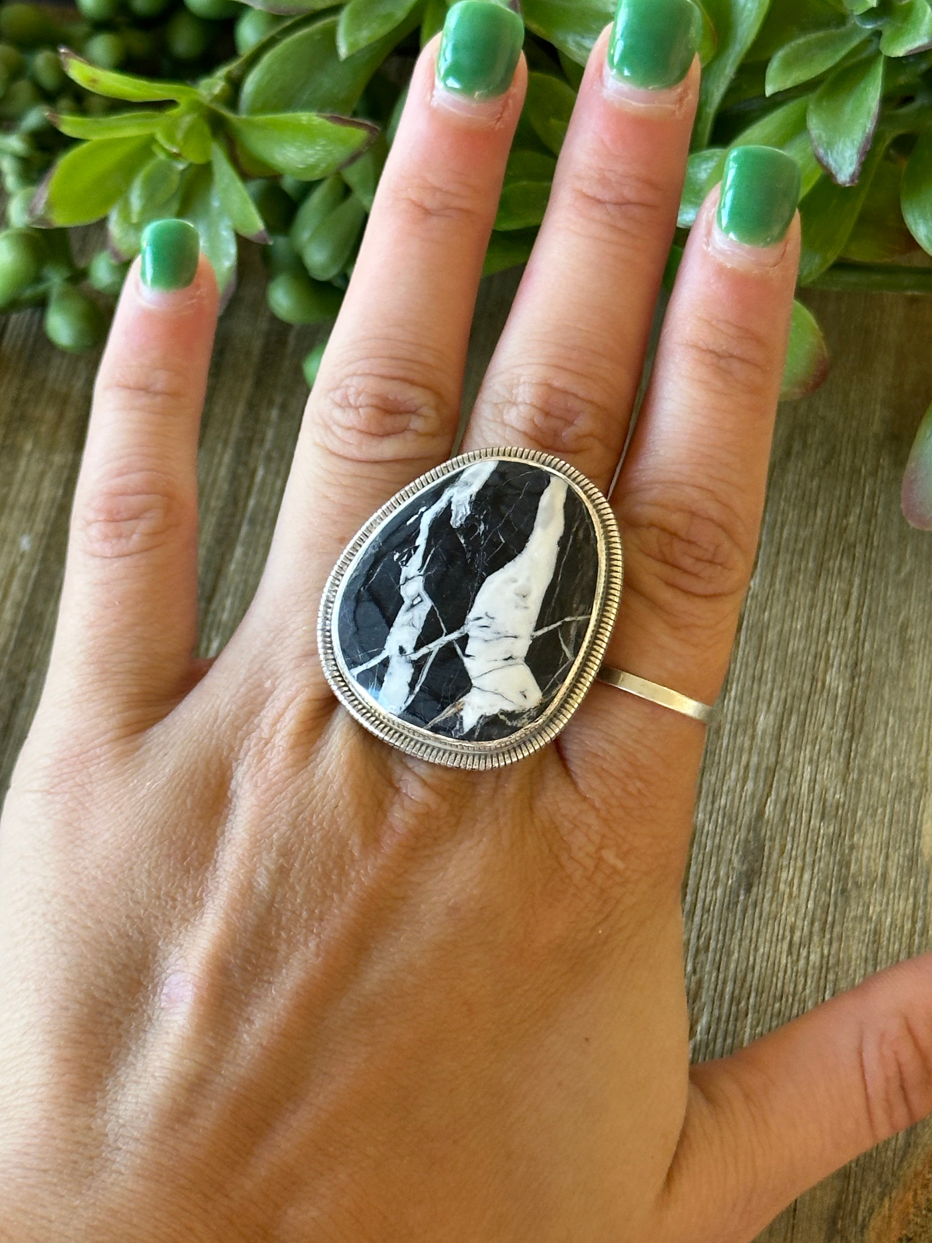 Wydell Billie White Buffalo & Sterling Silver Adjustable Ring