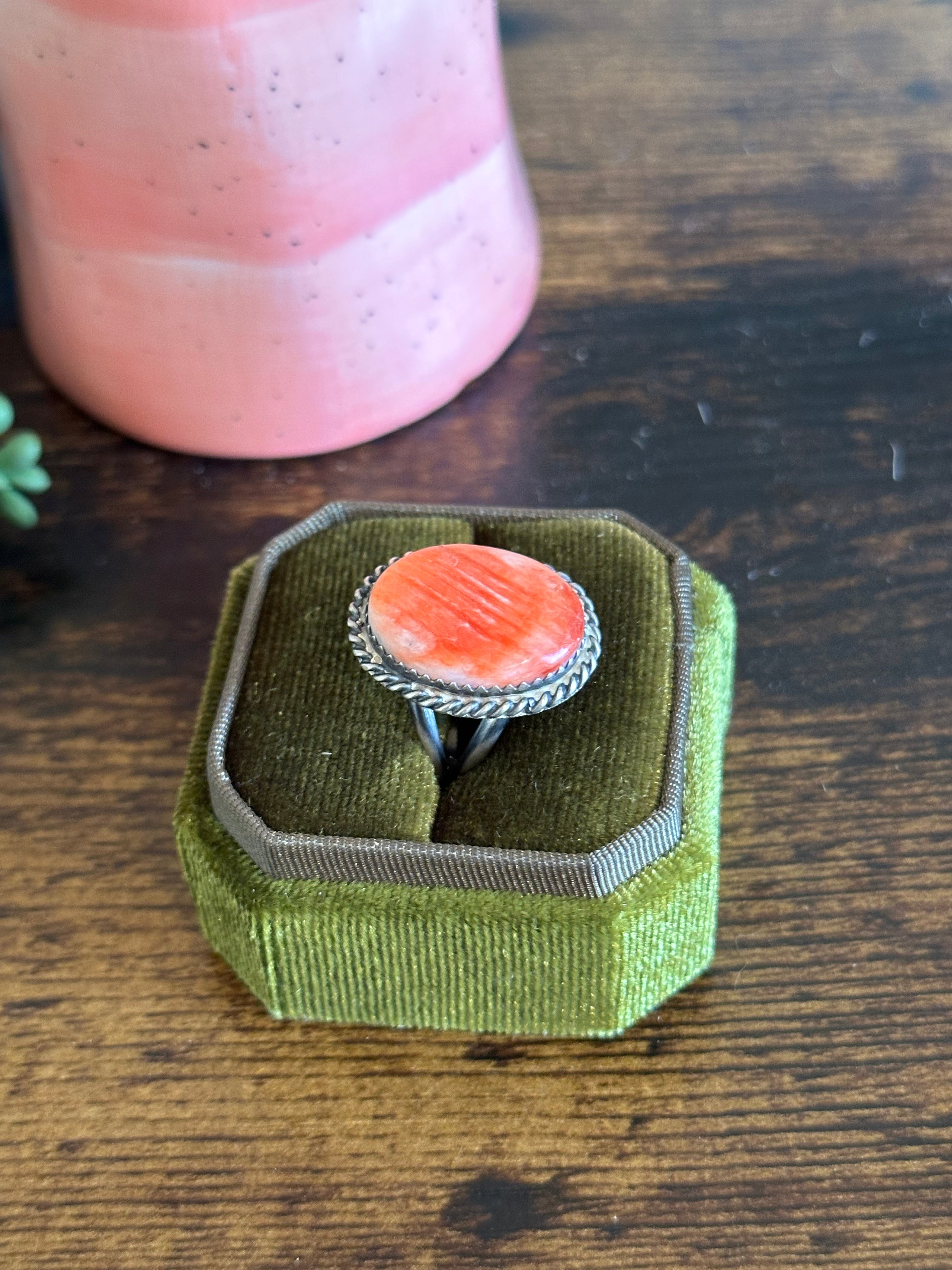 Navajo Made Spiny Oyster & Sterling Silver Ring