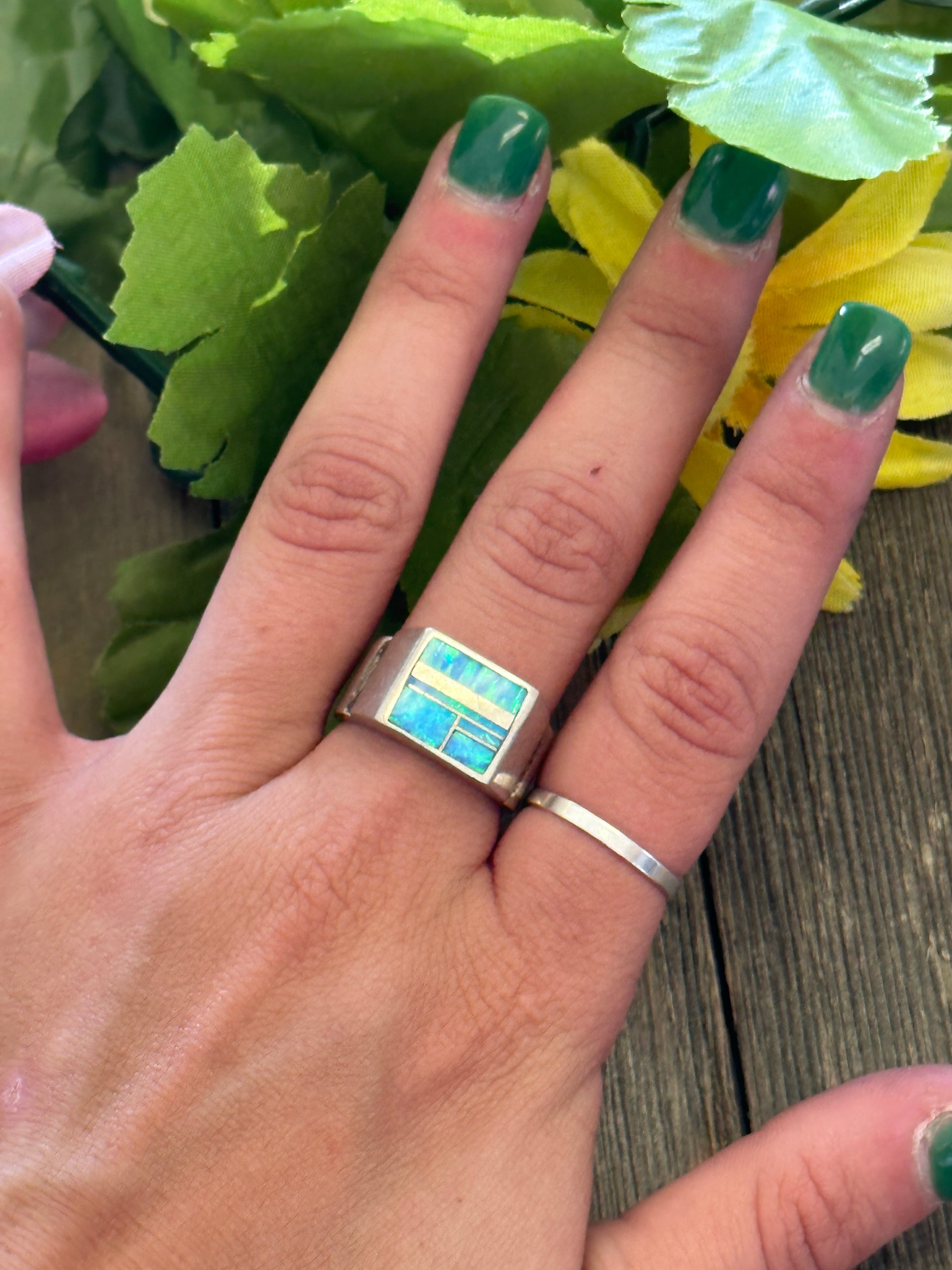 Navajo Made Opal (Man Made) & Sterling Silver Ring Size 7.5