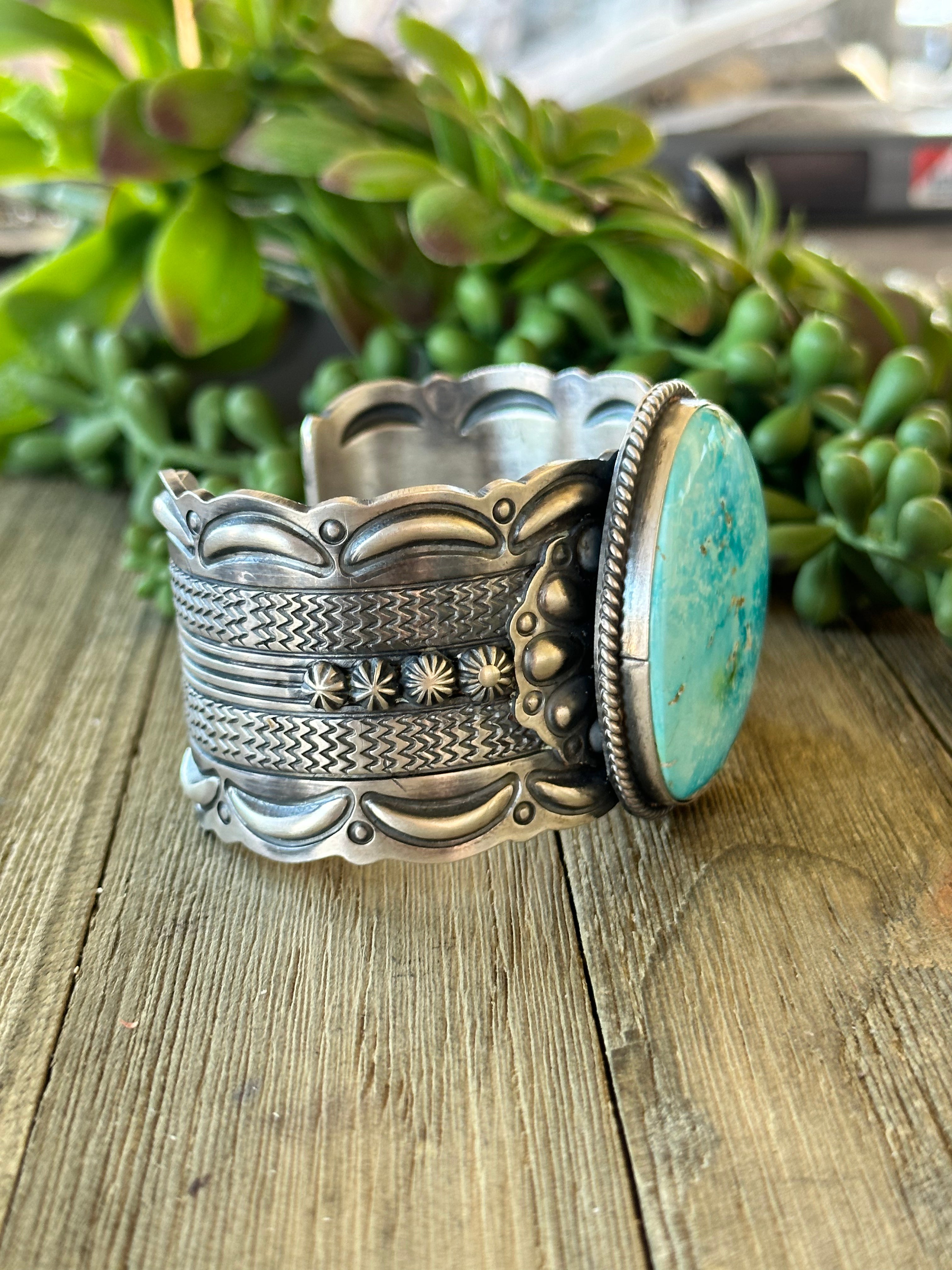 Ray Delgantio Sonoran Gold Turquoise & Sterling Silver Cluster Cuff Bracelet