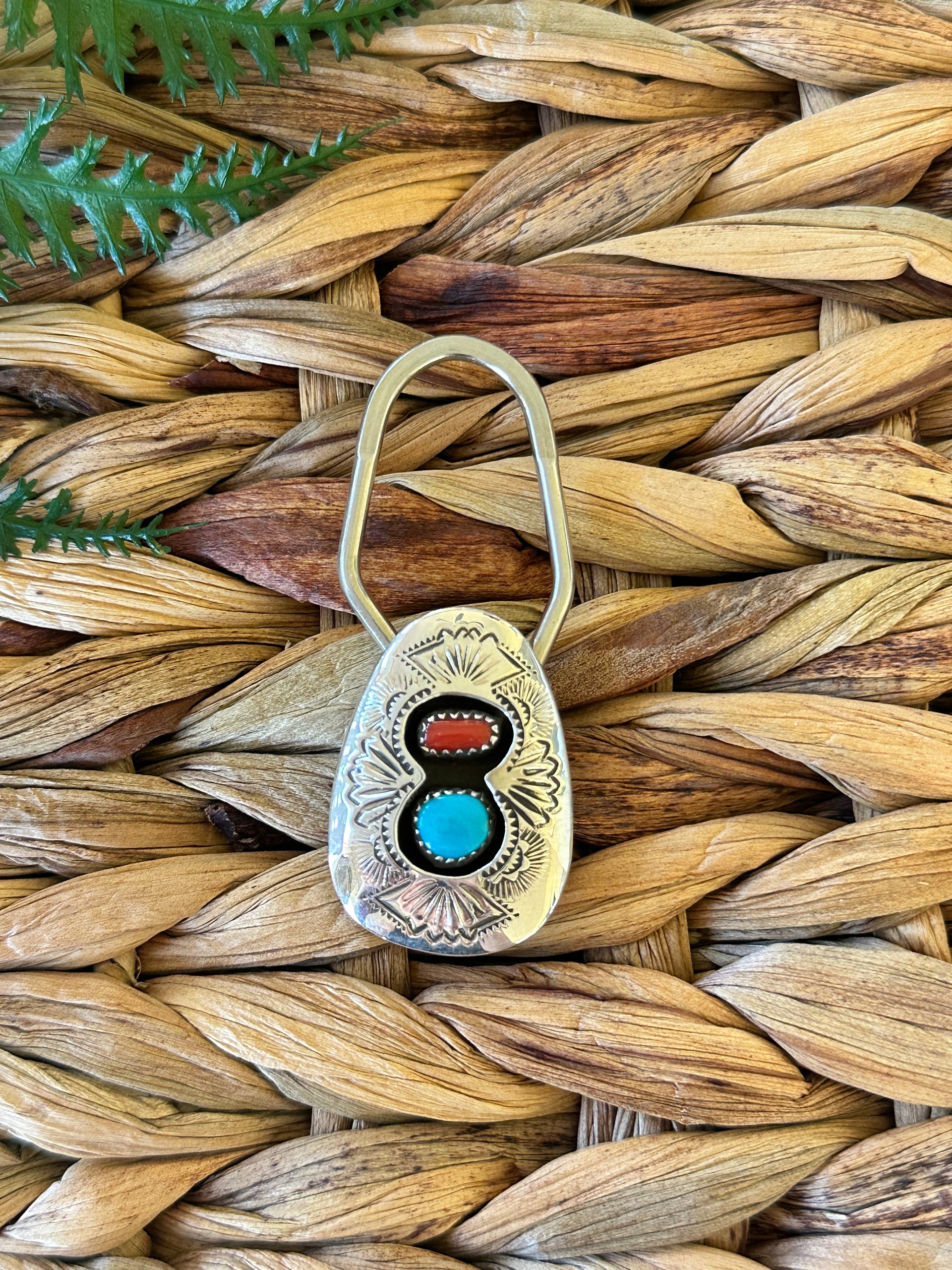 Navajo Made Multi Stone & Sterling Silver Keychain