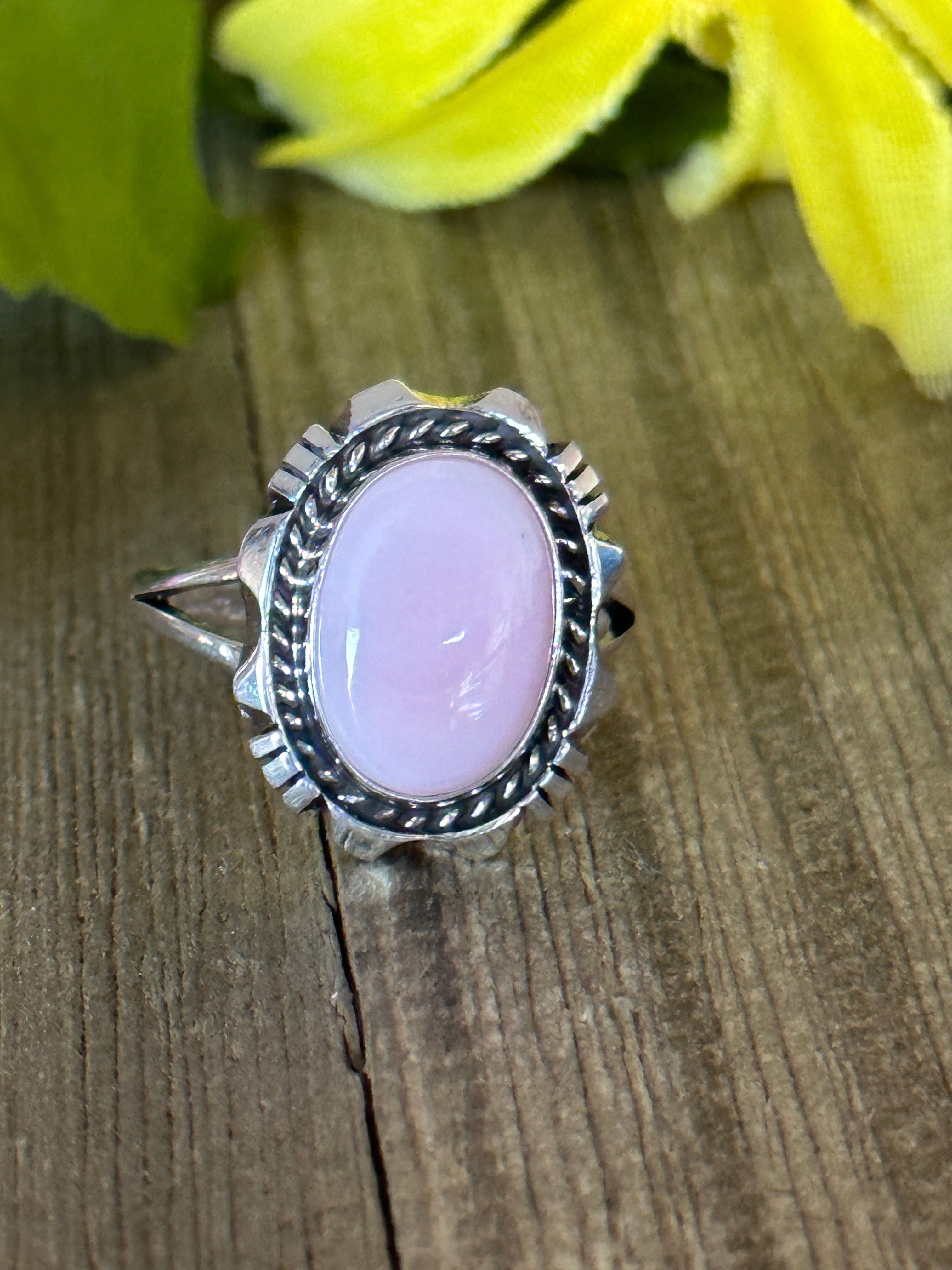 Navajo Made Pink Conch & Sterling Silver Ring