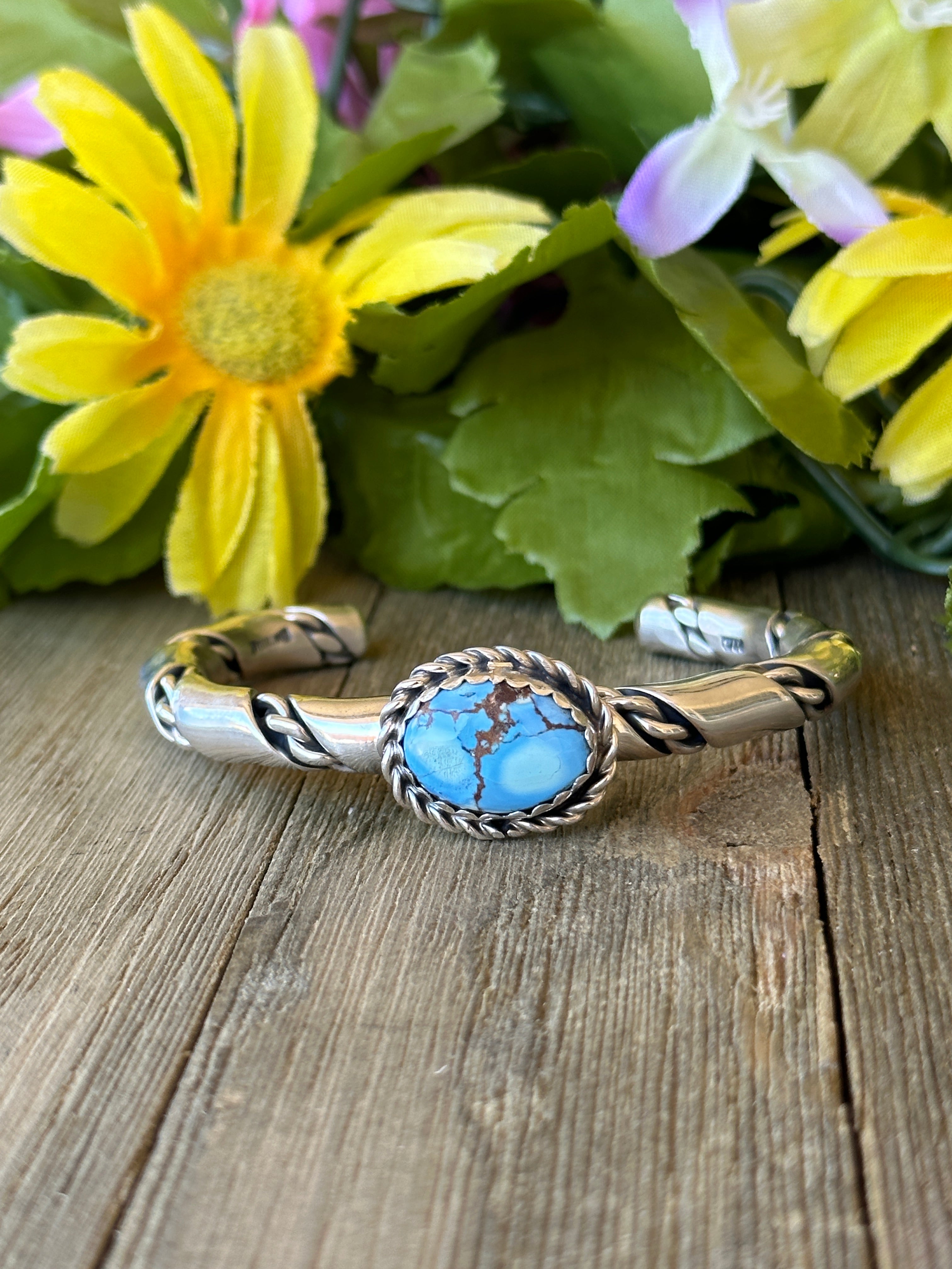 Navajo Made Golden Hills Turquoise & Sterling Silver Cuff Bracelet