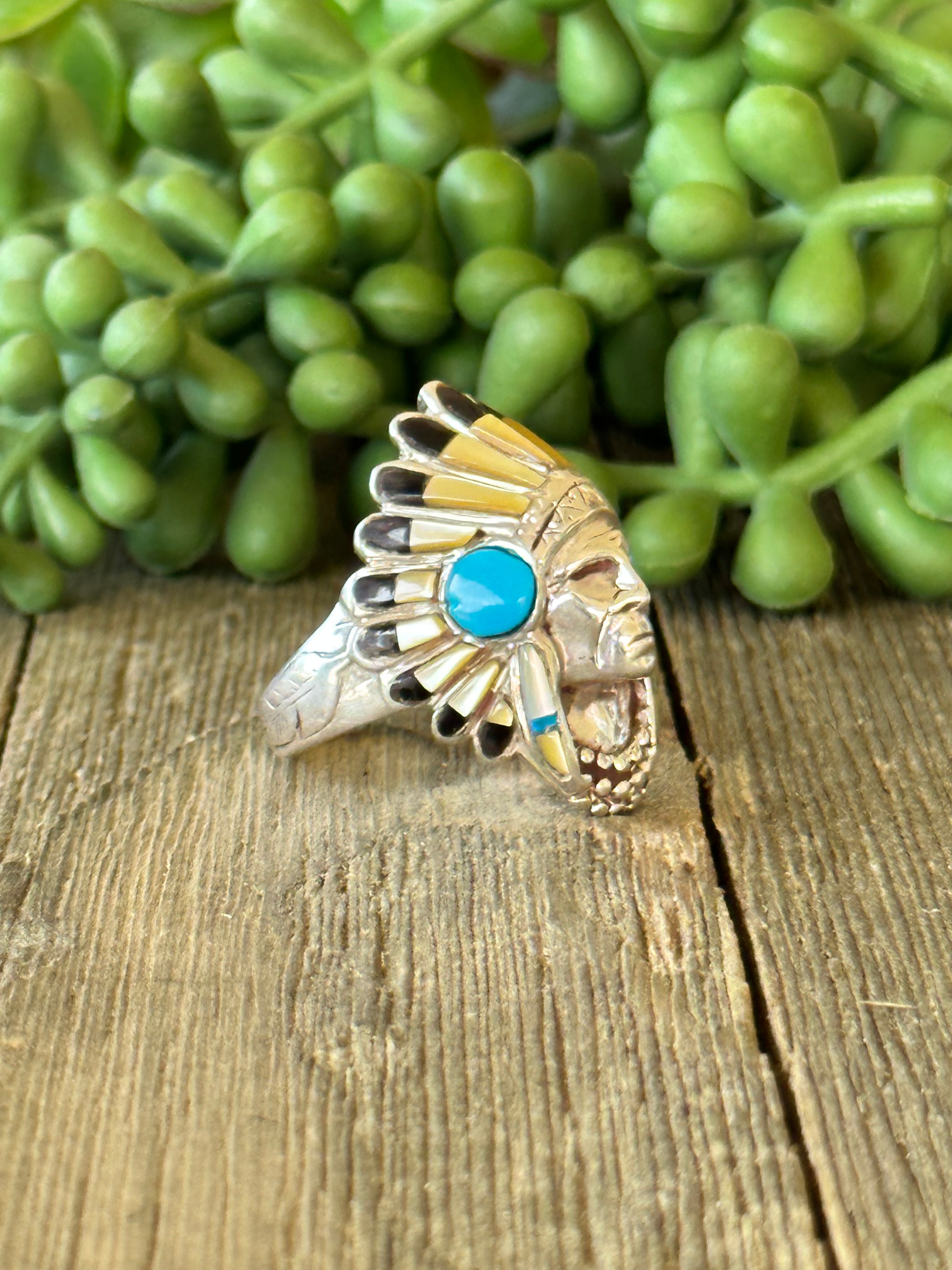 Southwest Made Multi Stone & Sterling Silver Chief Ring
