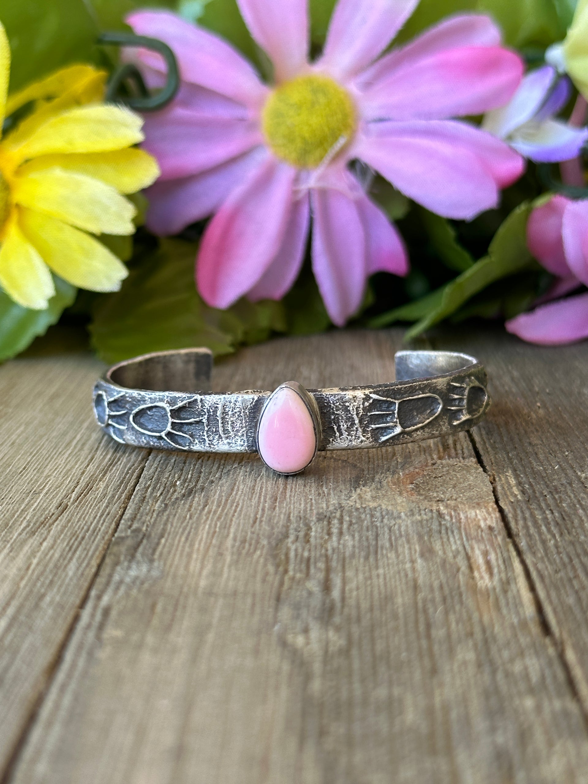 Navajo Made Pink Conch & Sterling Silver Cuff Bracelet