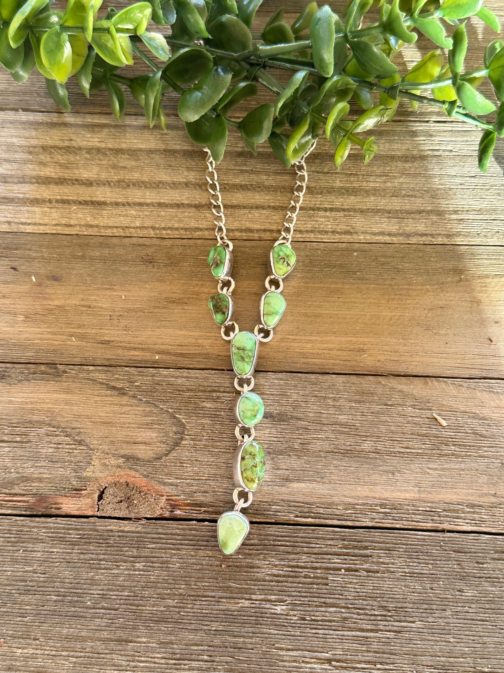 Southwest Made Sonoran Gold Turquoise & Sterling Silver Lariat Necklace
