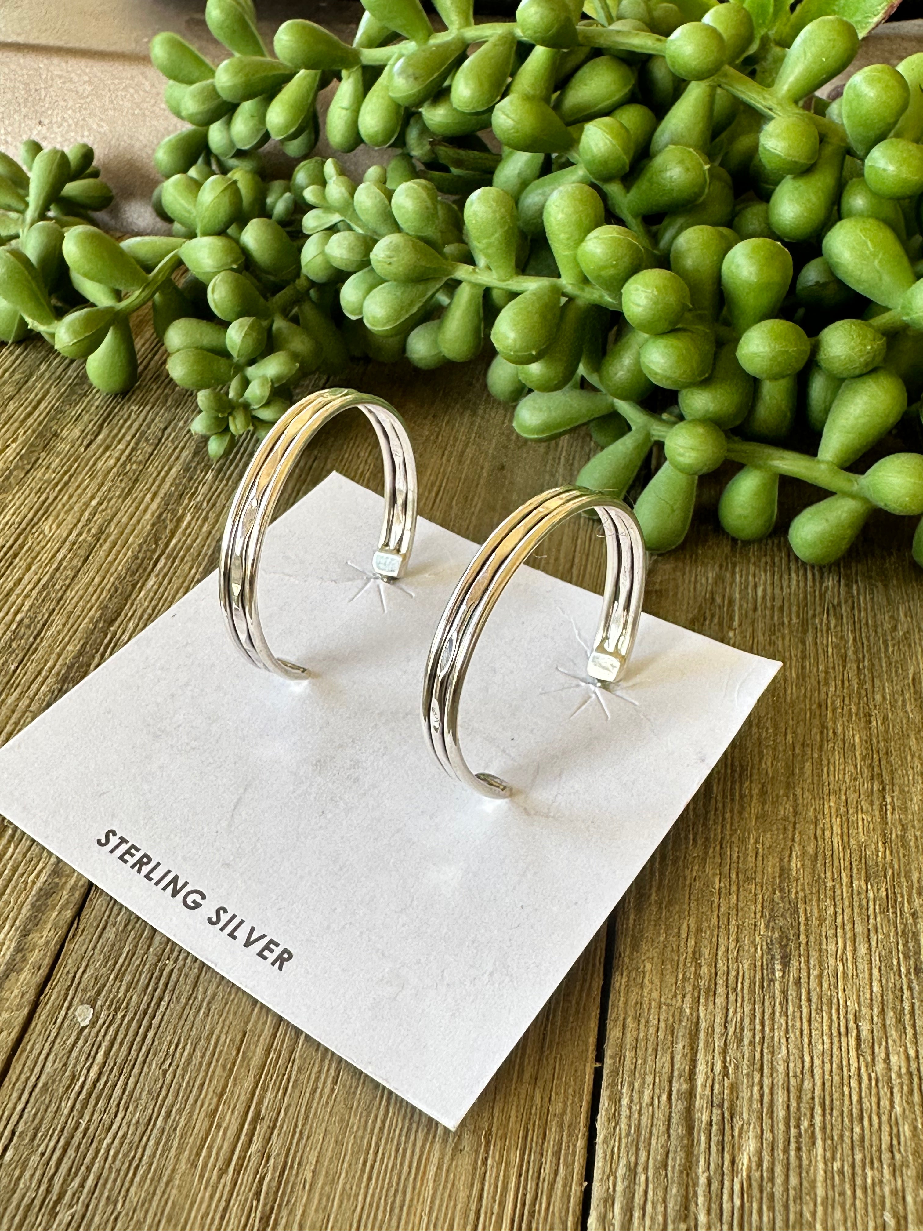 Navajo Made& Sterling Silver Post Hoop Earrings