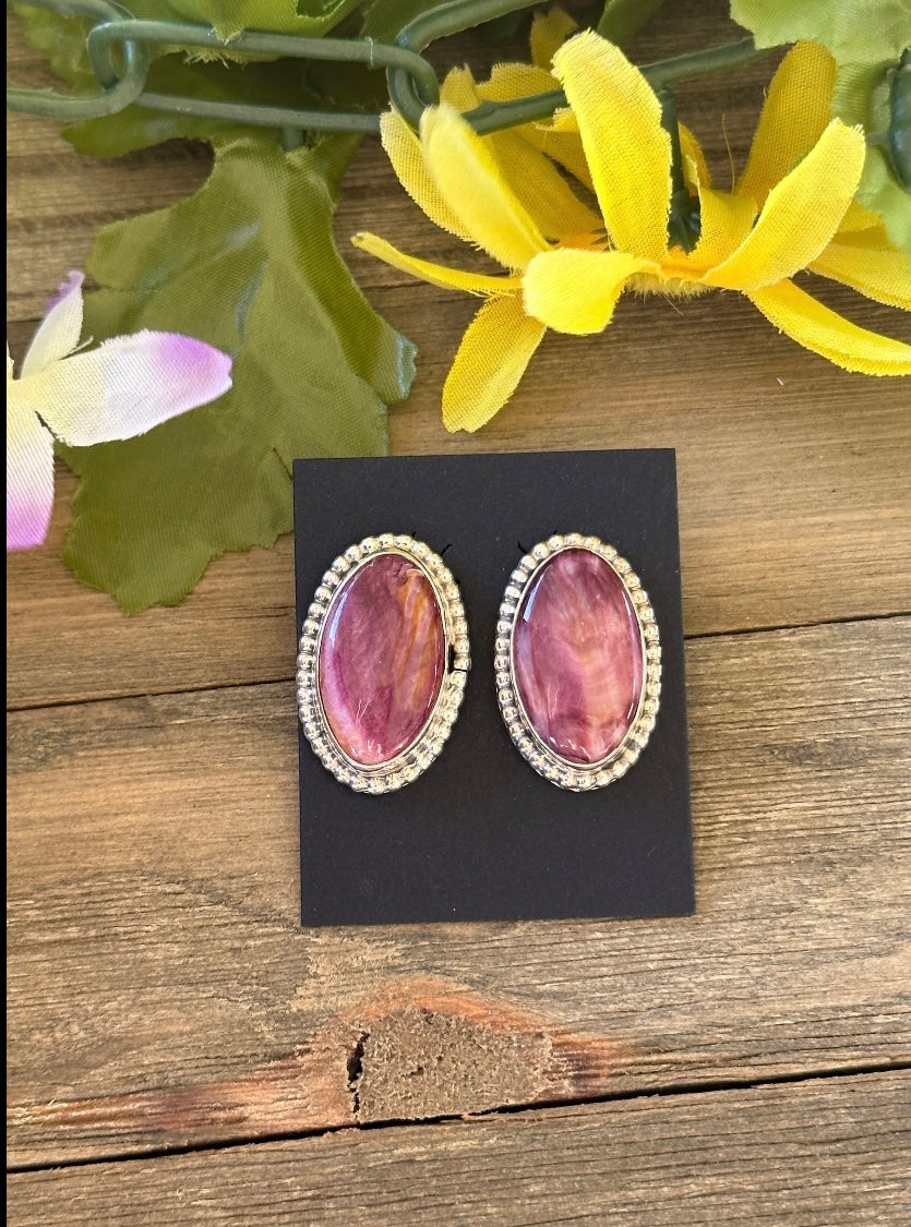 Navajo Made Purple Spiny Oyster & Sterling Silver Post Earrings
