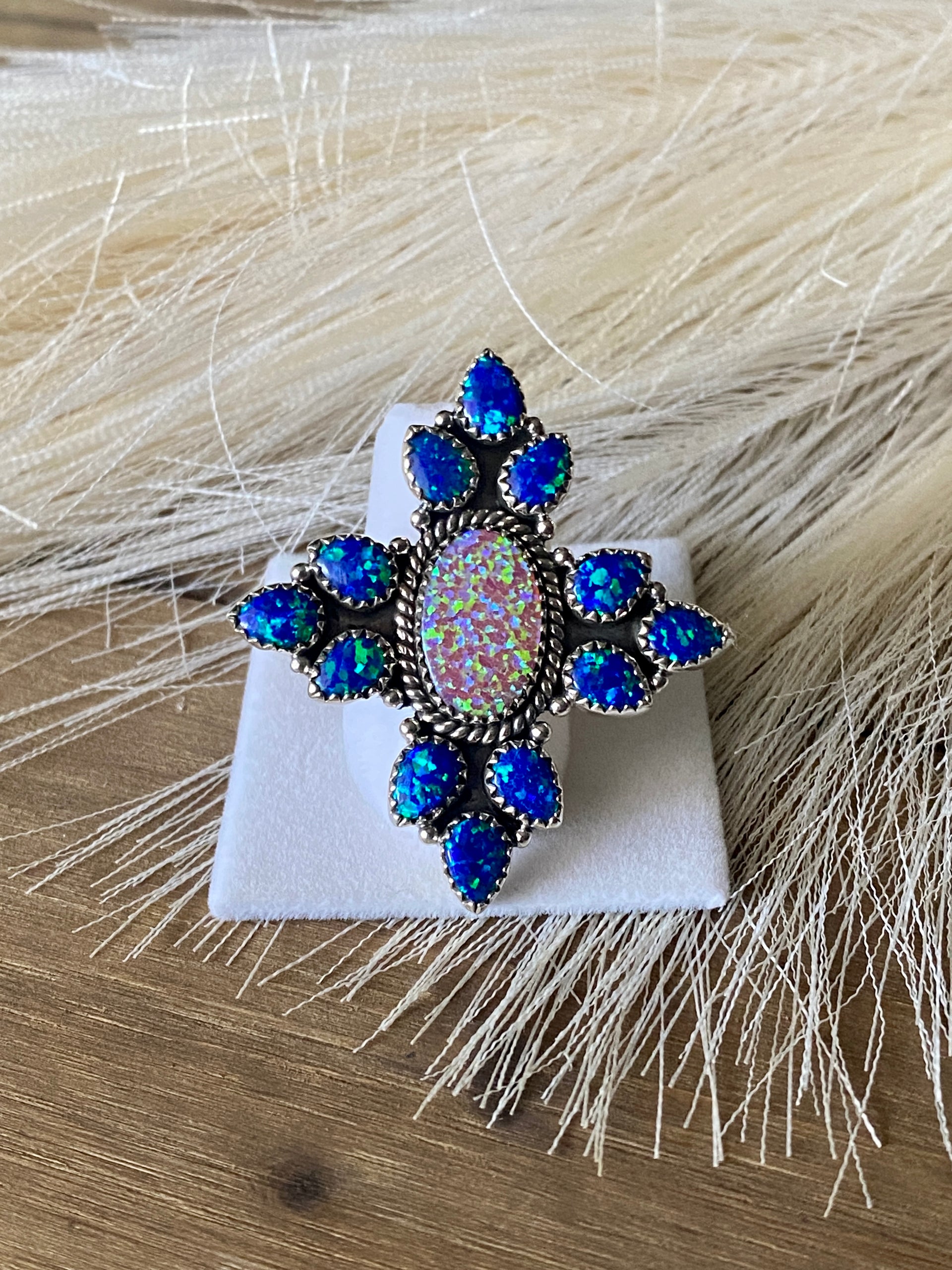 Southwest Handmade Multi Stone & Sterling Silver Adjustable Ring