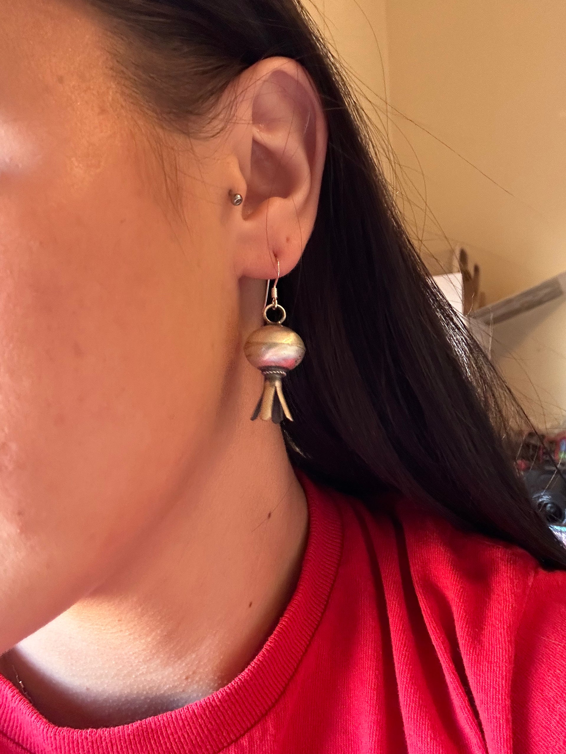 Navajo Made Sterling Silver Dangle Blossom Earrings