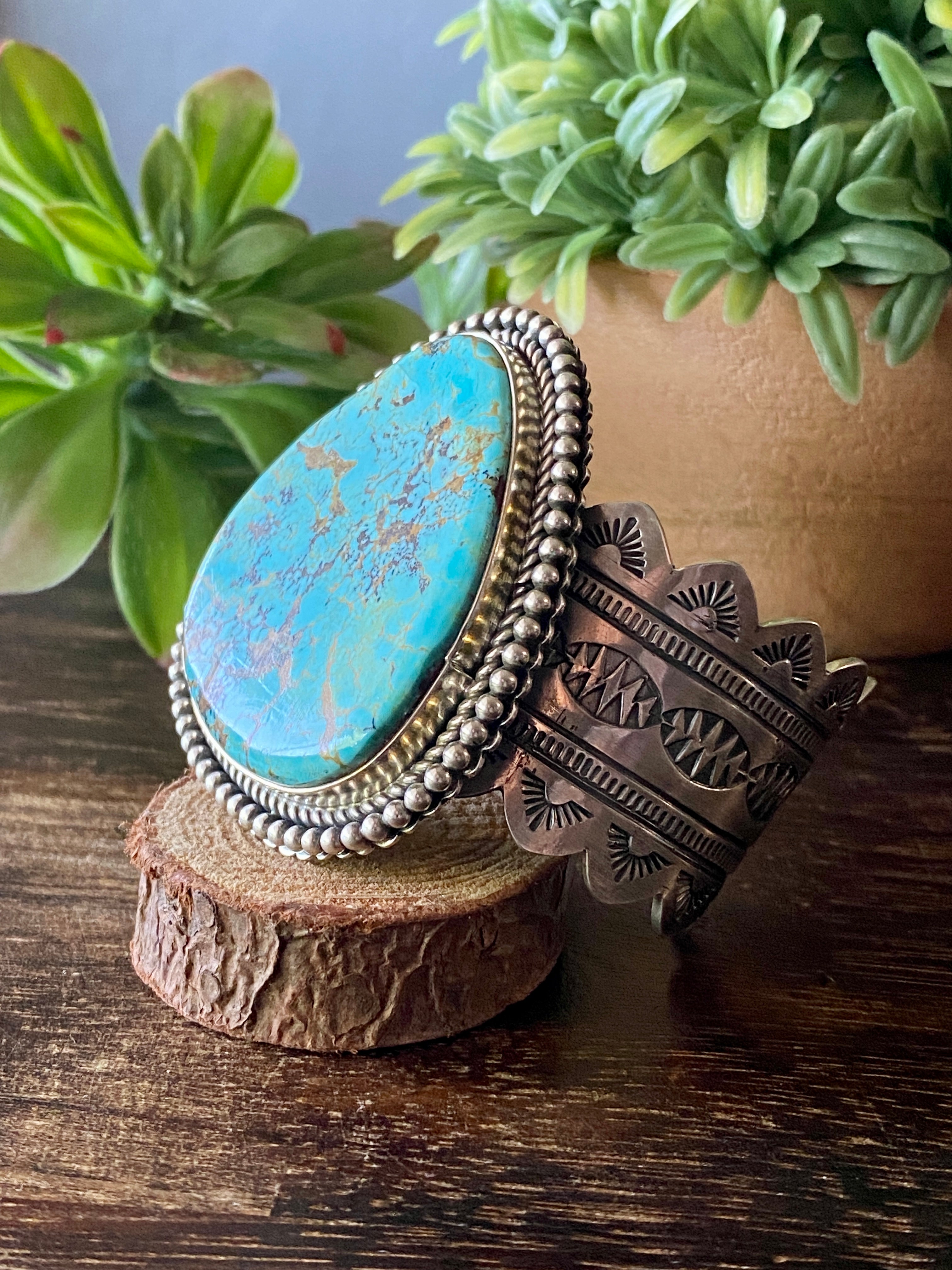 Navajo Made #8 Turquoise & Sterling Silver Cuff Bracelet